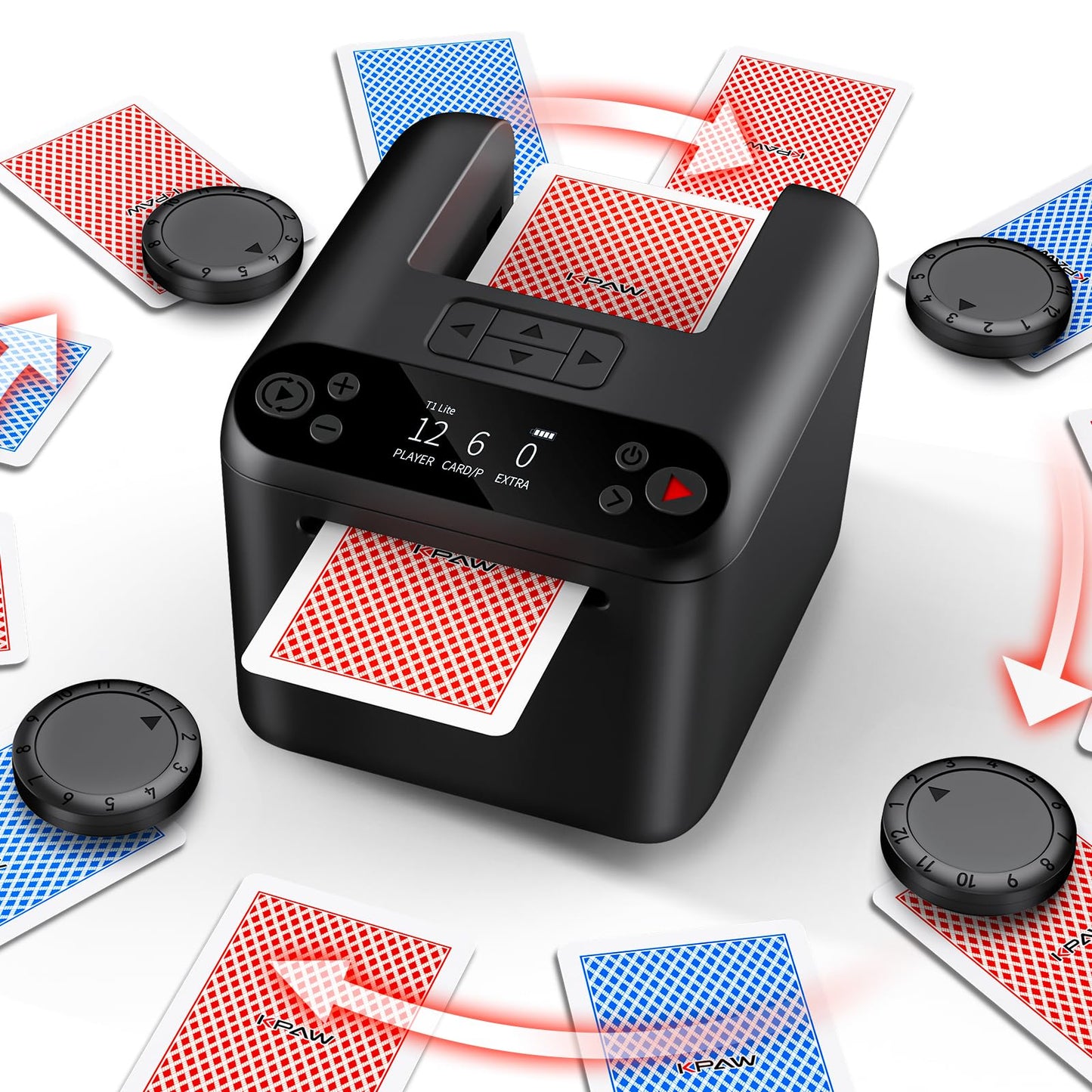 KPAW Automatic Card Dealer with 4 Wireless Remotes, Handles 1–3 Decks, USB Rechargeable Card Dealing Machine, Portable Card Dealer for Texas Holdem, UNO, Bridge, Poker More