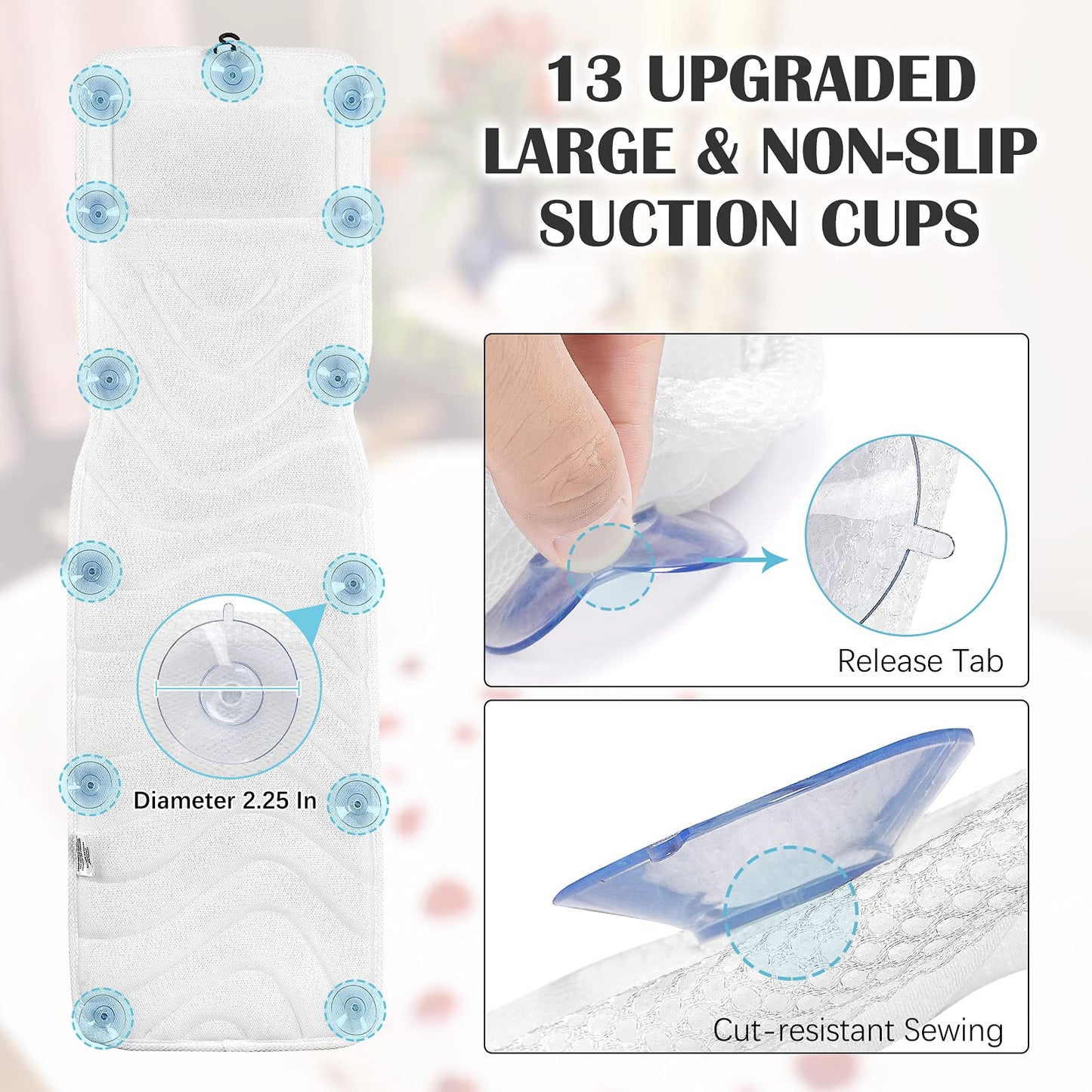Full Body Bath Pillow for Bathtub, Non-Slip Bath Pillows for Tub, Spa Bathtub Pillow Cushion for Headrest Neck Shoulder and Back Rest Support，Relaxation Spa Accessories-50 x 15" (White)