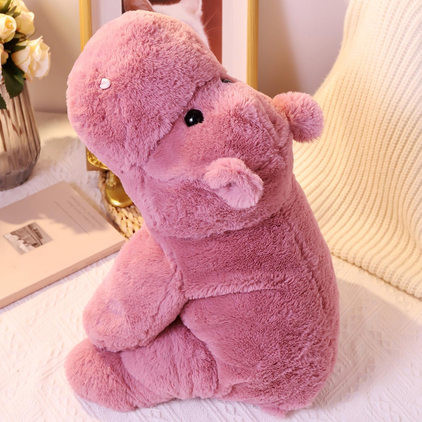 Weighted Stuffed Animals, Soft Pink Hippo Plush, 17.7" 2.2lbs Small Hippo Stuffed Animal, Perfect Cuddly Weighted Hippo Plush for Comfort and Relaxation