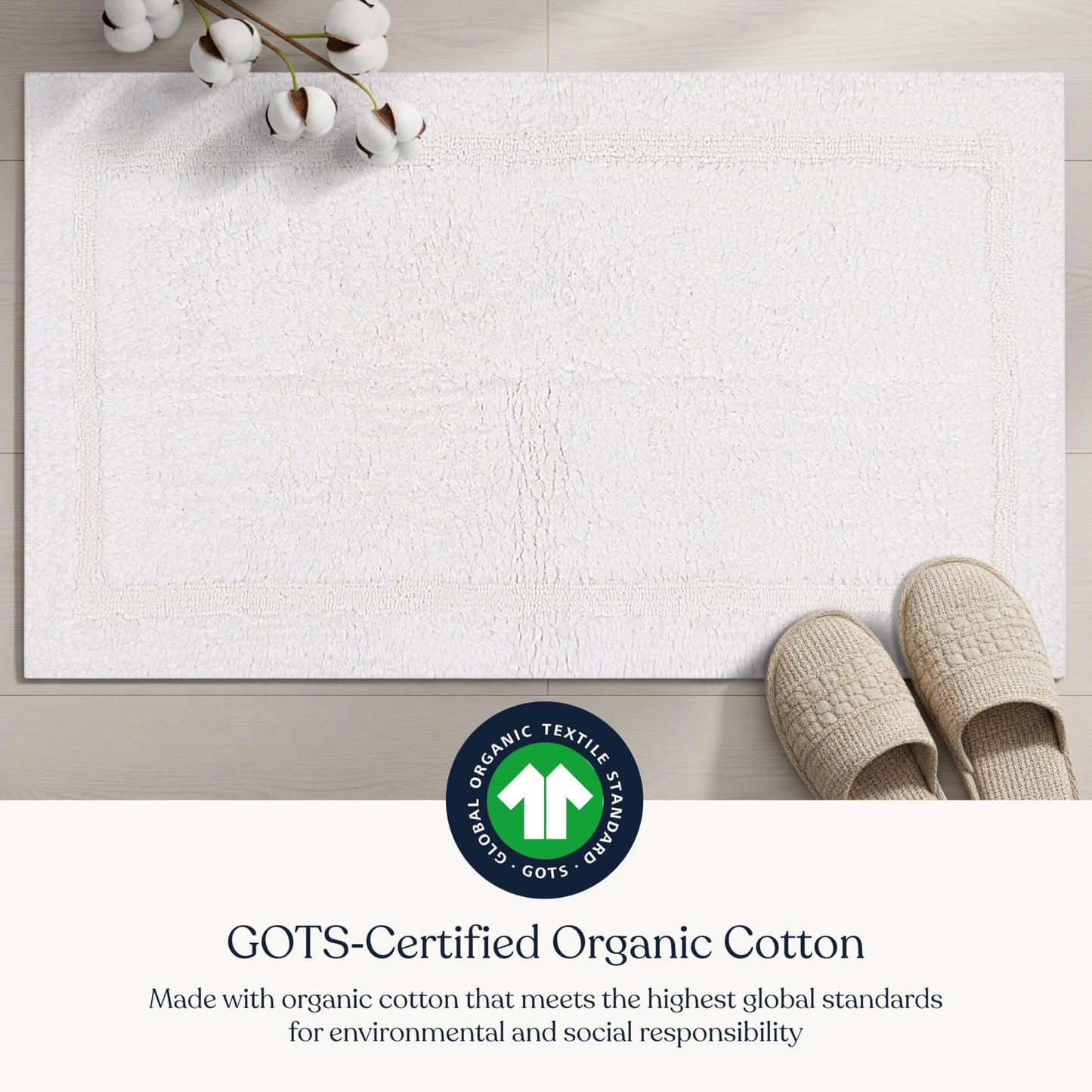 Delara Organic Cotton Reversible Bath Mat – 3000 GSM, GOTS Certified, Ultra-Thick & Super Absorbent | Soft, Plush & Quick-Drying Bathroom Rug (White, 30x50)