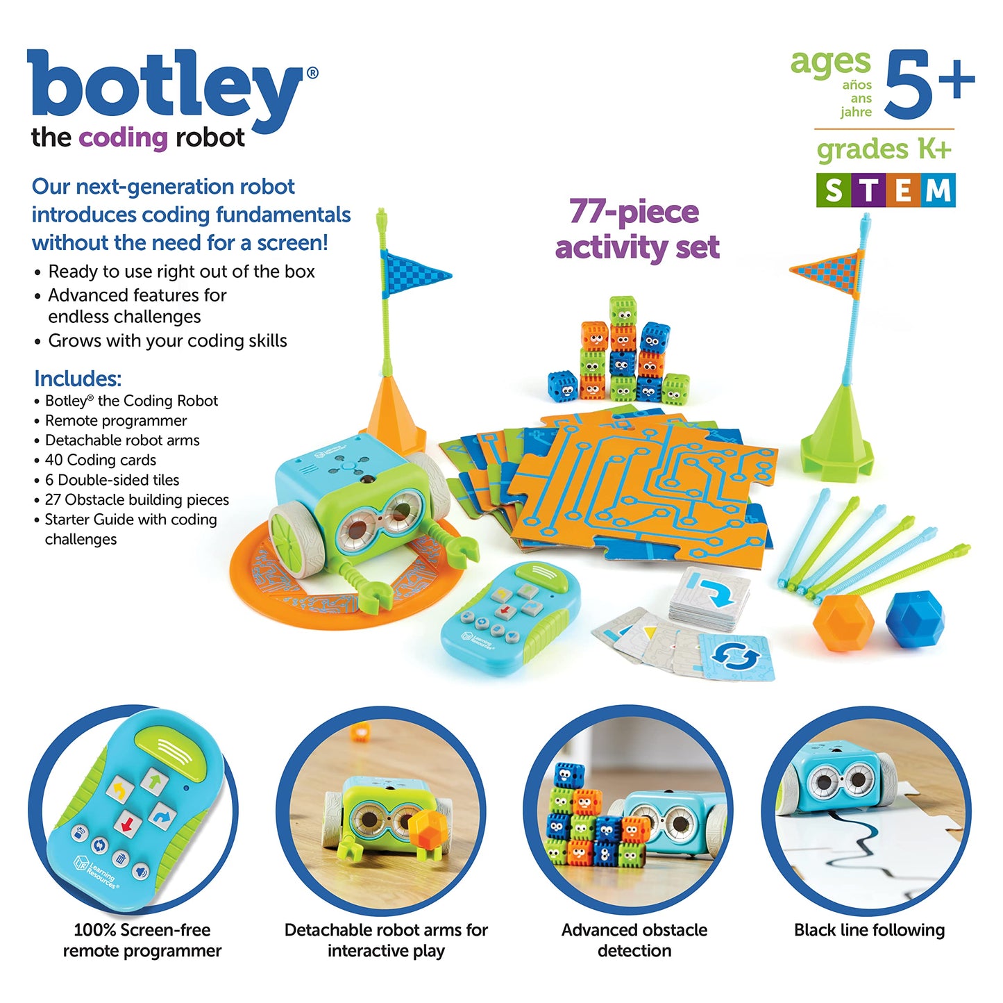Learning Resources Botley The Coding Robot Activity Set - 77 Pieces, Ages 5+, Screen-Free Coding Robots for Kids, STEM Toys for Kids, Programming for Kids, for Kids