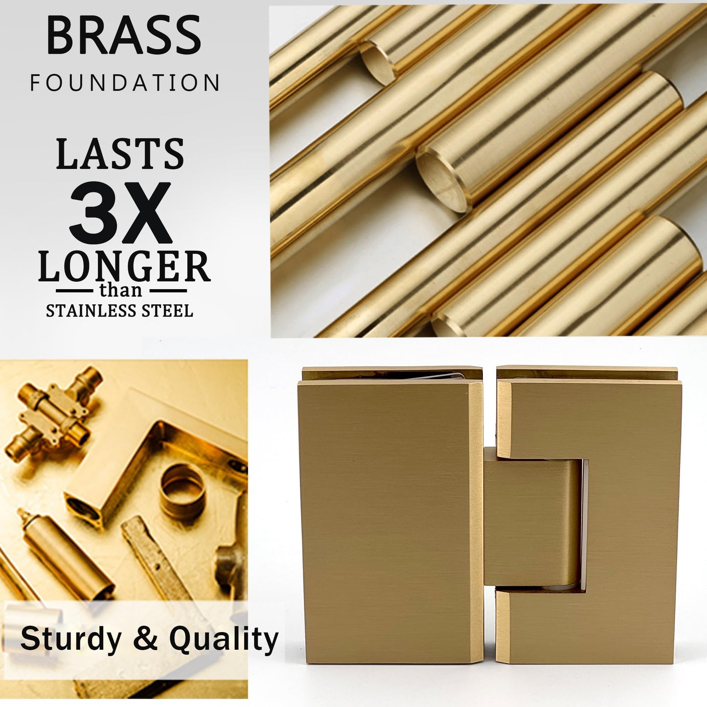 NovaNectar Brass Glass Door Hinge,90 Degree Heavy Duty Short Back Plate Hinges, Shower Door Hardware Replacement for 5/16" to 1/2" (8 to 12 mm) Tempered Glass (Gold, 1 Pack (180 Degree))