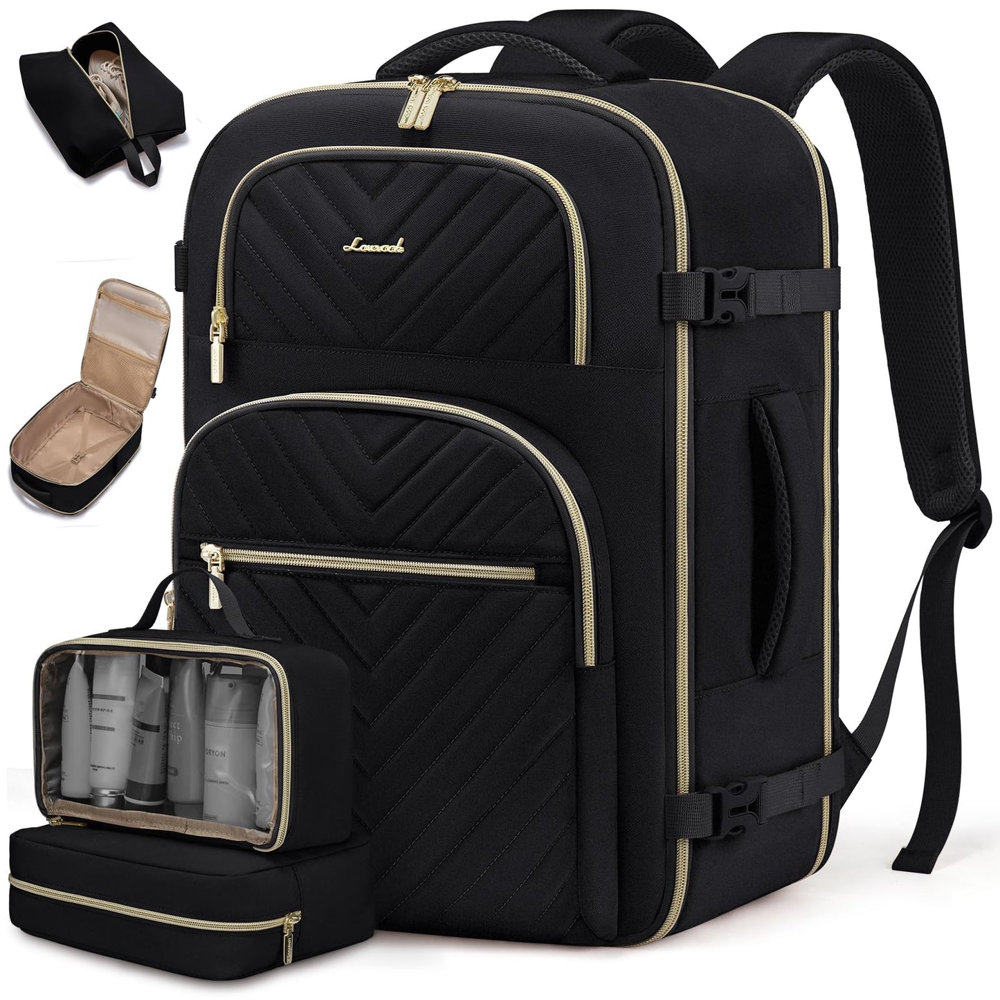 LOVEVOOK Travel Backpack Carry on Flight Approved 40L,Waterproof TSA Travel Essentials Personal Item Backpack for Women Men,Large Carry on Luggage Suitcase Travel Bag for Airplane with 3 Packing Cubes