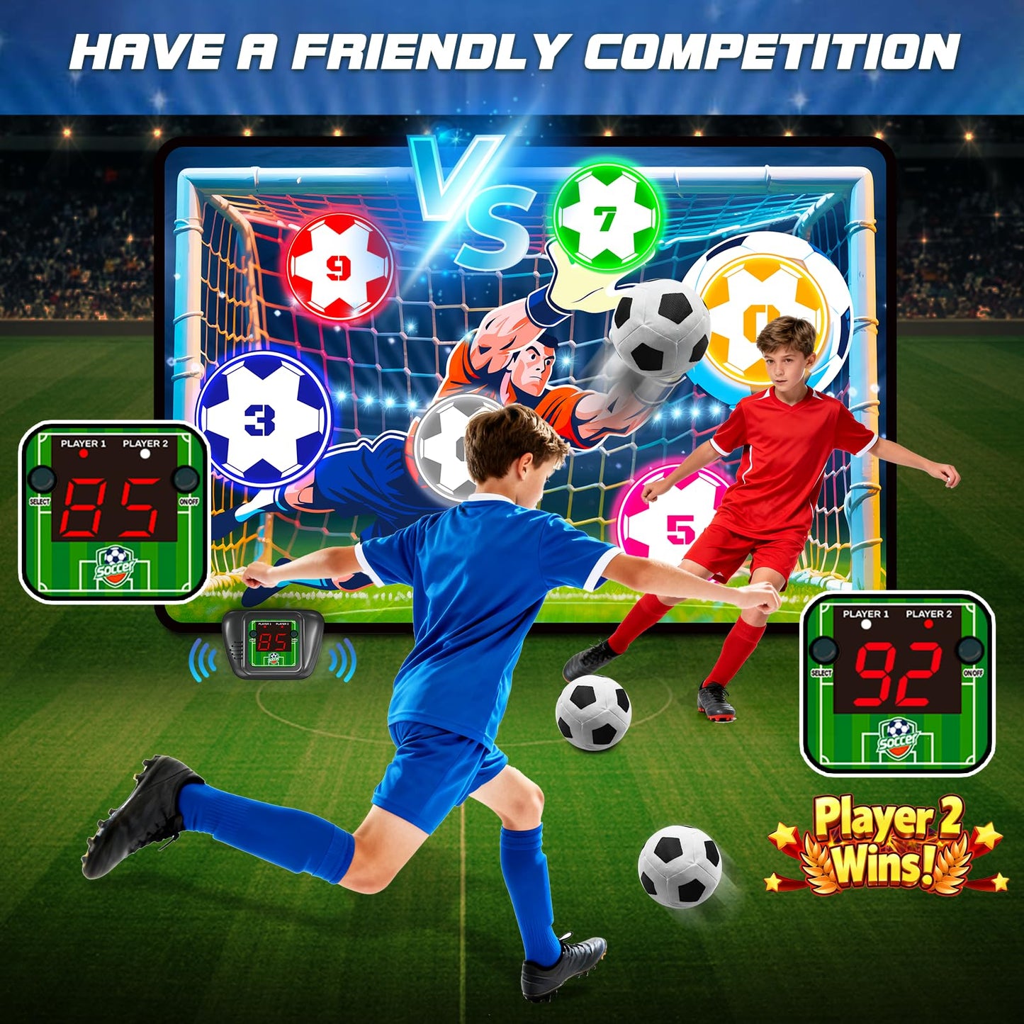 VATOS Electronic Soccer Goal with Scores for Kids, Indoor and Outdoor Football Training Goal, Fabric Goal and 2 Balls, Sports Toy for Birthday 3+ Years