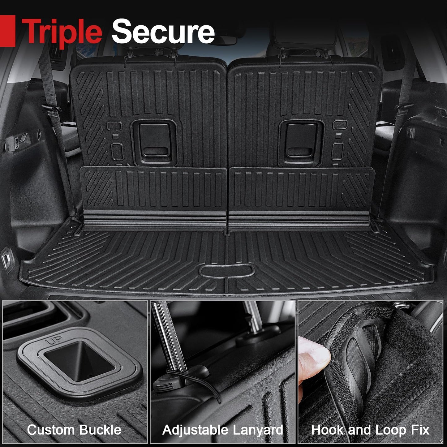 HOUCLEMIC Cargo Mat for 2021-2025 2026 Jeep Grand Cherokee L, All Weather TPE Rear Cargo Liner Trunk Mat with 3rd Row Seatback Cover for Jeep Grand Cherokee L Accessories