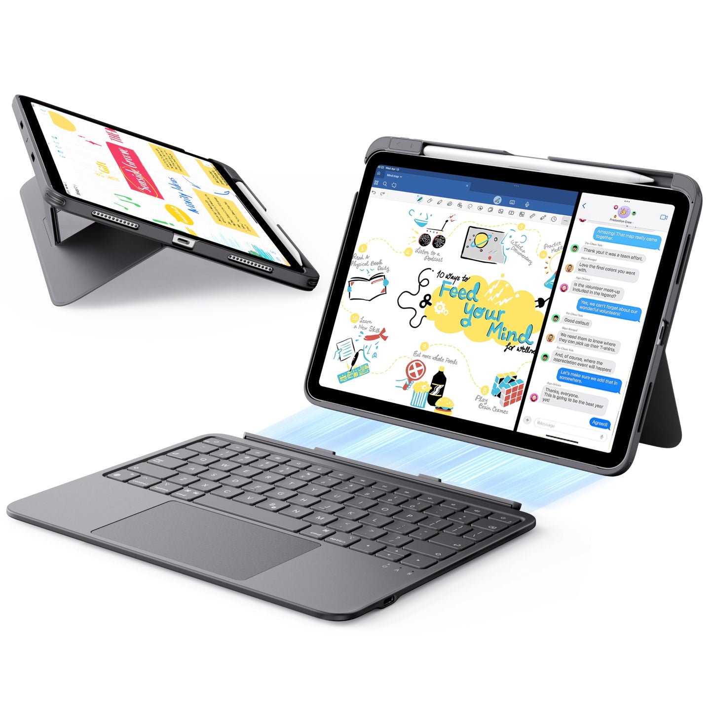 ESR iPad Air 11" (M3/M2) & 5th/4th Gen Flex Keyboard Case, Ultra-Light Magnetic Detachable Keyboard with Writing/Viewing Modes, Larger Precision Trackpad, Dark Gray