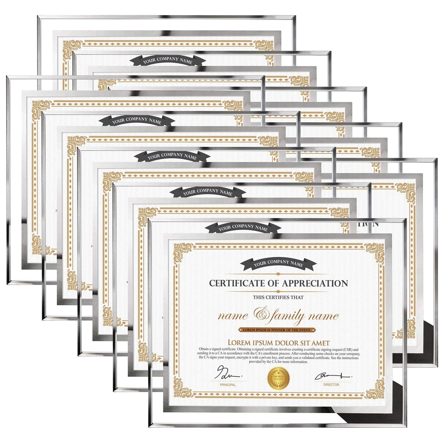 Hoikwo 8.5 by 11 Picture Frames, 10 Pack 8.5x11 Glass Picture Frames – For Small Business Licenses, School Certificates, Family Awards & Office Diplomas, Tabletop Display Only – Vertical or Horizontal