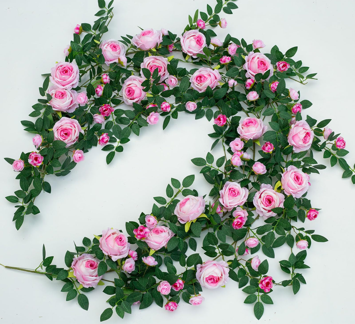 2 PCS 12FT Bendable Flower Garland, Artificial Rose Vine Hanging Floral Garland Decoration for Weding Home Room Wall Decor (Pink)