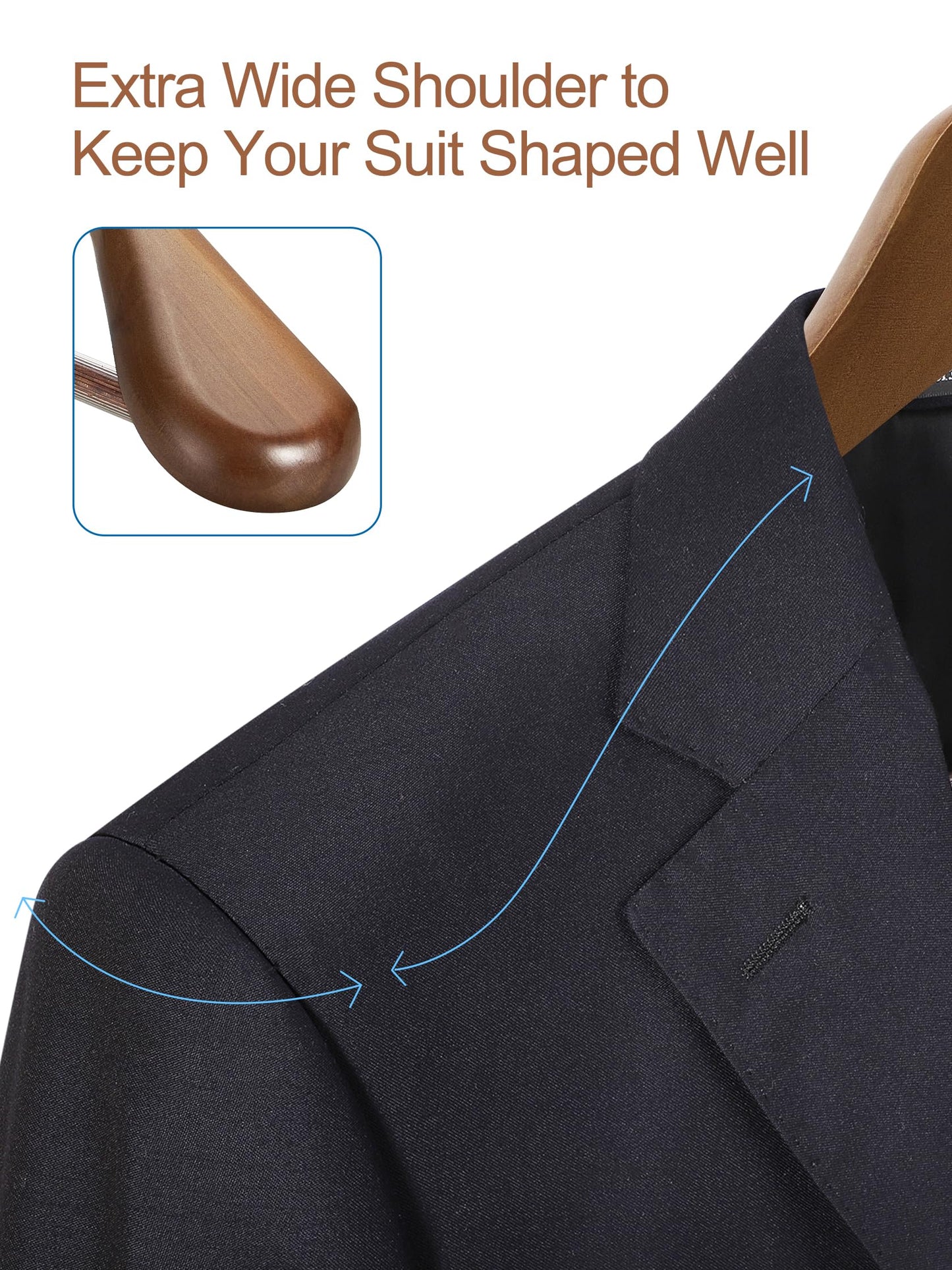 HOUSE DAY Wide Shoulder Wooden Hangers 12 Pack, Wood Suit Hangers for Men with Non Slip Pants Bar, Smooth Finish Solid Wood Coat Hanger for Jacket, Pants, Dress, Heavy Clothes Hanger (Walnut)