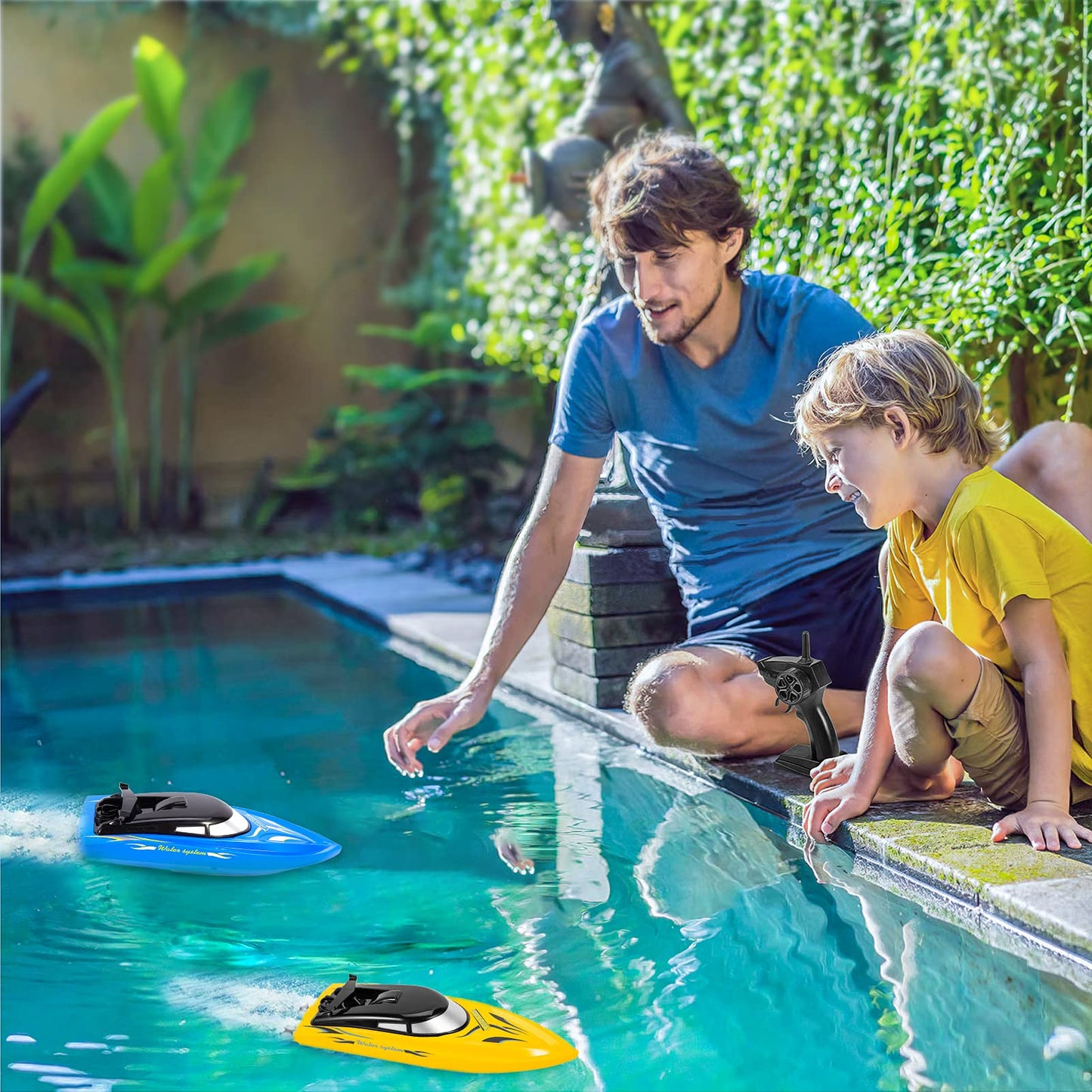 Lumiparty 2PACK RC Boat,Remote Control Boats for Kids and Adults,10km/H 2.4G High Speed Remote Control Boat,Fast RC Boats for Pools and Lakes with 4 Rechargeable Battery.(Blue+Yellow)