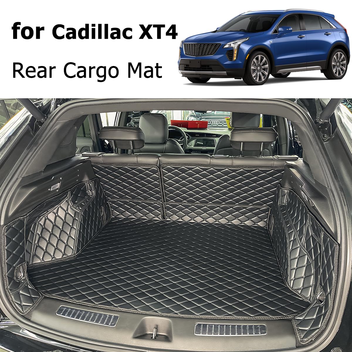 7DEEKEI for 2019-2025 Cadillac XT4 Trunk Mat and Rear Backrest Mat Cargo Liners All Weather Anti-Slip