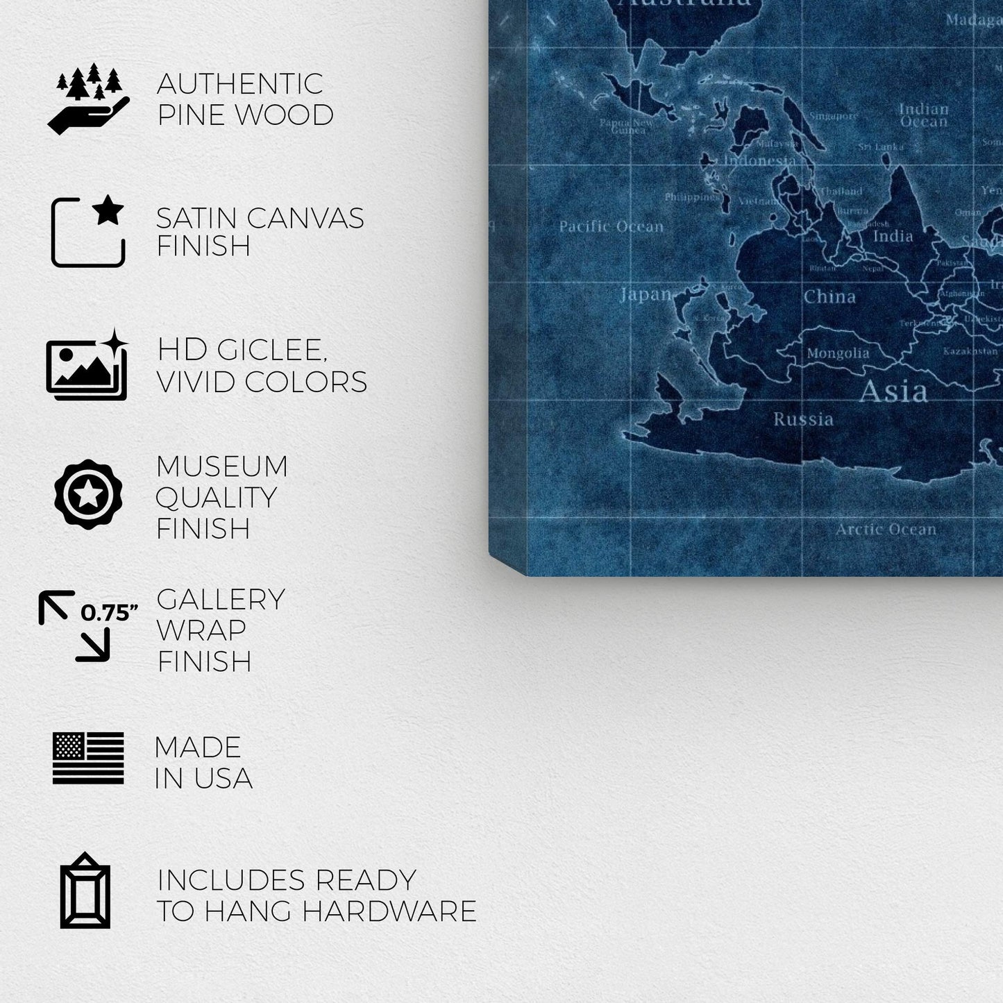 Wynwood Studio Flags Wall Art Canvas Prints 'Upside-Down Map of The World' Home Décor, 36" x 24", Blue, Blue