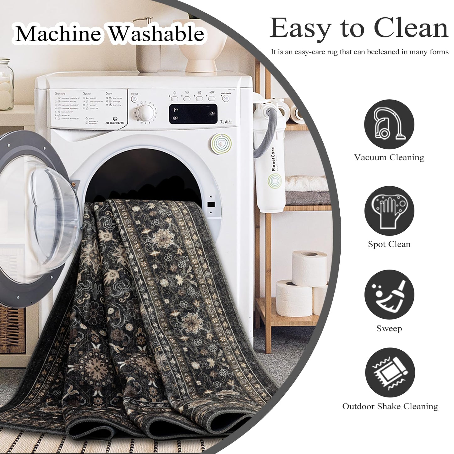 Area Rug Non Slip Machine Washable Ultra Soft Living Room/Bedroom/Kitchen/Outdoor/Classroom Black Grey, 9'×12'