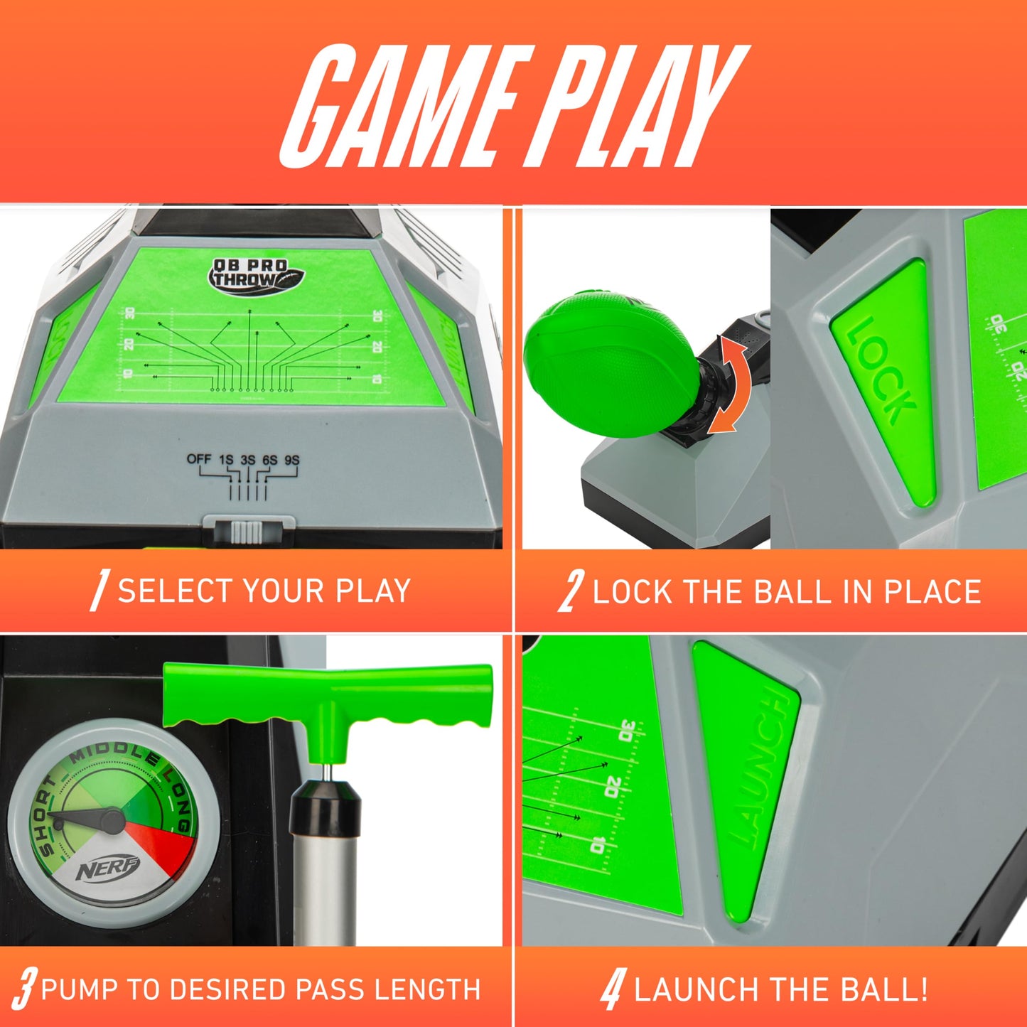 NERF QB Pro Foam Football Passer - Mini Ball Launcher for Kids Practice + Games - Fun Youth Outdoor Football Passer - 8.5" NERF Foam Ball Included