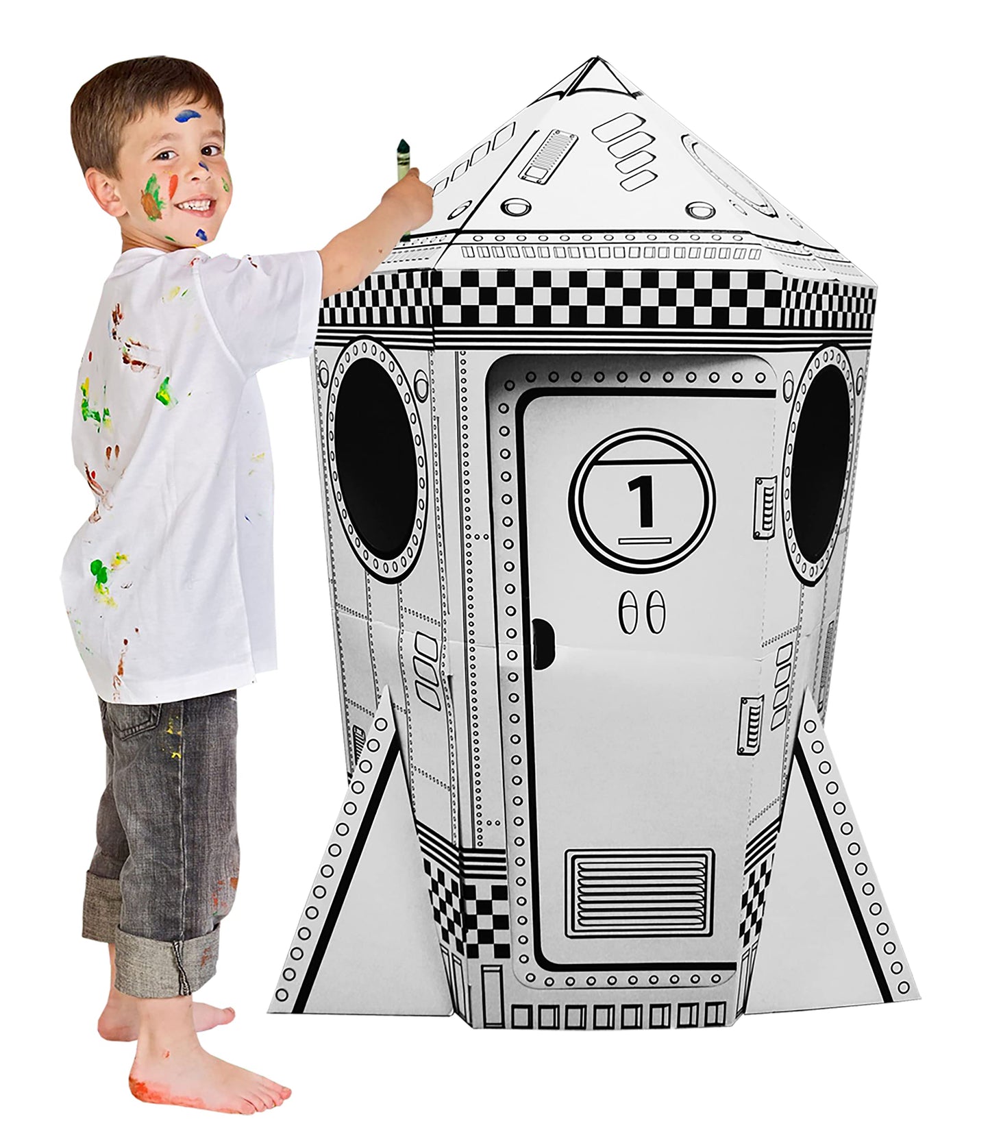 Adventure Awaits! Kids Cardboard Rocket Playhouse - Color, Draw, and Customize - Great for Playtime and Arts-and-Crafts Time