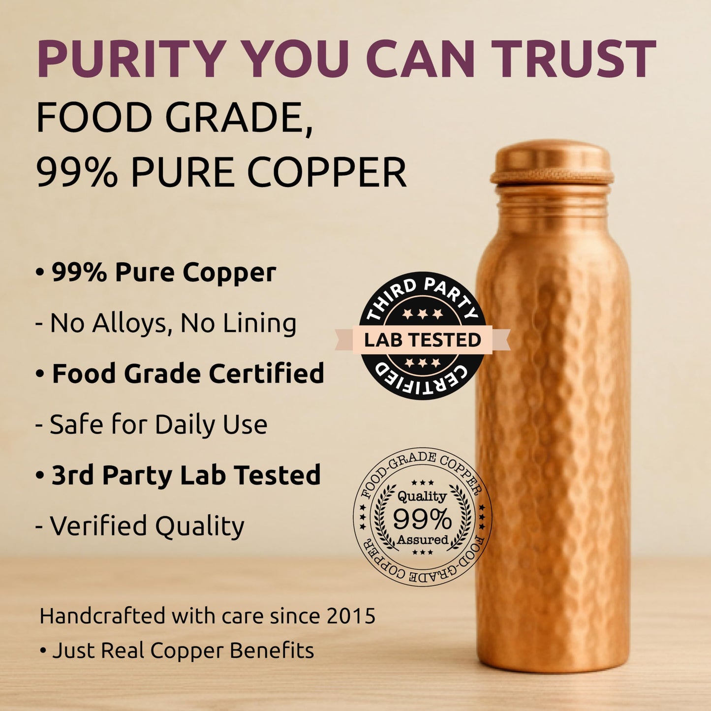 LIVINGNISH Premium Pure Copper Water Bottle for Drinking – Extra Large 34 Oz Wide Mouth, Hammered Ayurvedic Copper Water Bottle with Straw – Handcrafted Leak-Proof Vessel, Reusable & BPA-Free