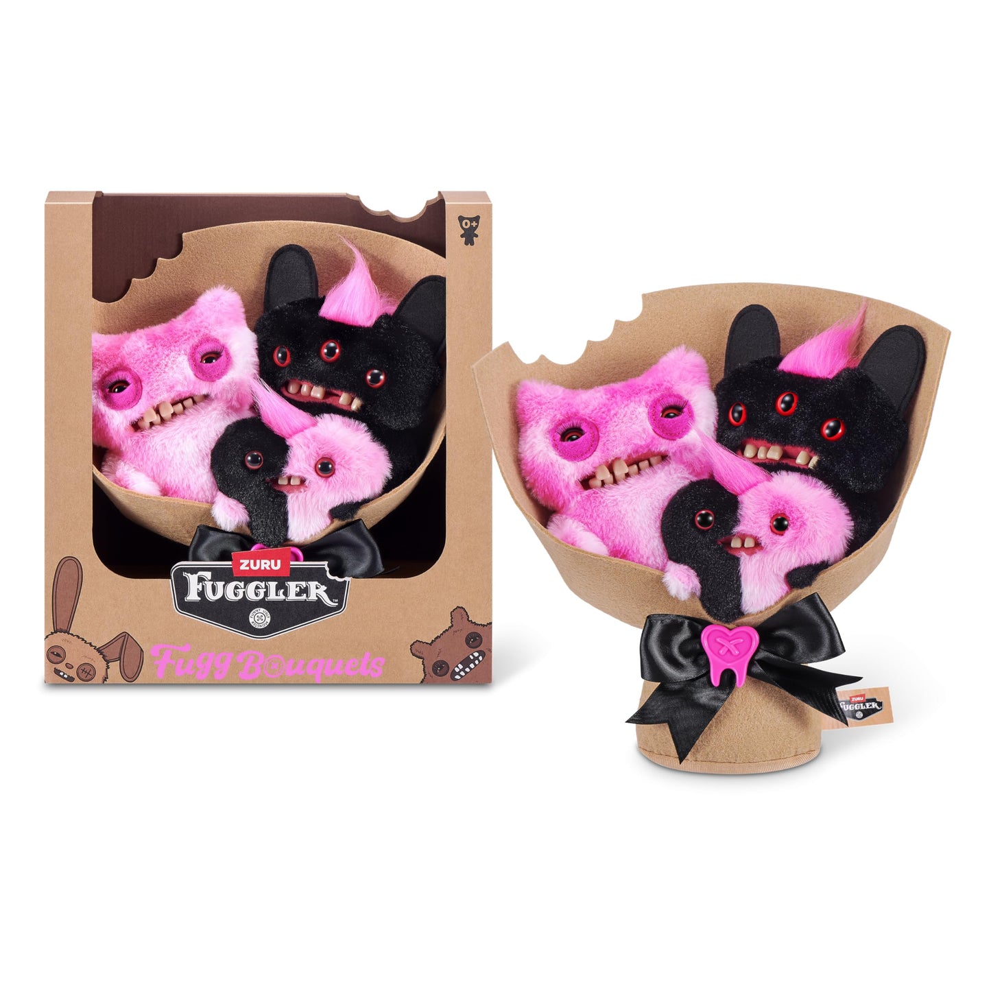 Fuggler Bouquets 2 x 9 Inch + 1 x 3.5 Inch Plush Set (Munch Munch, Reek-o, Munch-o) by ZURU, Funny Ugly Monster Designs, Two Full-Size + One Mini Fuggler, Unique Gift for Collectors
