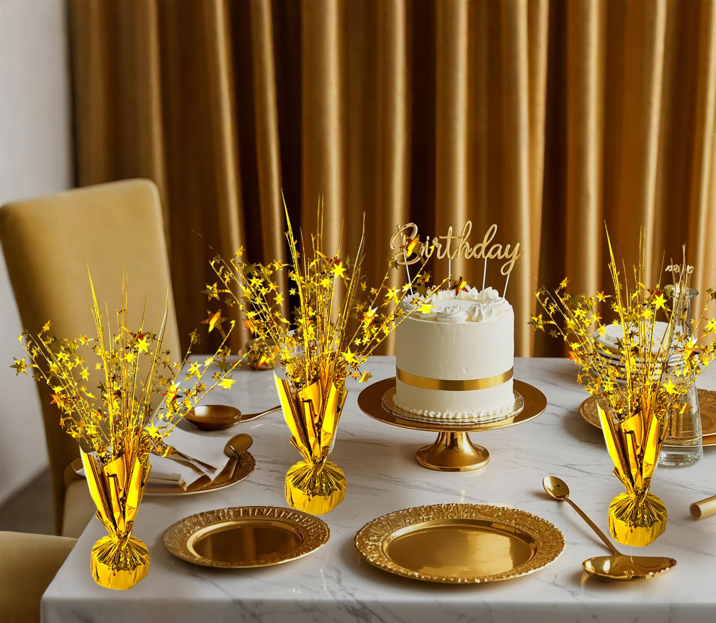 FUBININA 12 Pack Metallic Foil Spray Centerpiece Star Table Decoration Burst Table Centerpieces for Birthday Wedding Anniversary Graduation Holiday Party Supplies Decor, Gold