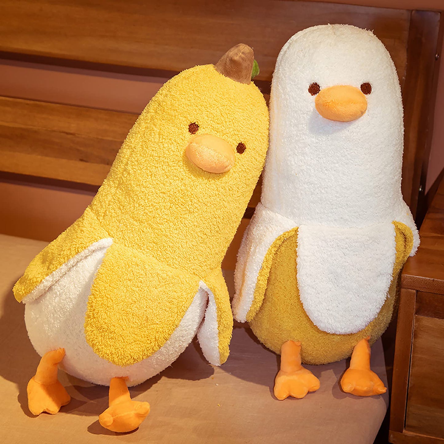 PEACHCAT Banana Duck Plush Toy Cute Plushie Hugging Plush Pillow Duck Stuffed Animal for Girls and Boys White 27.5"