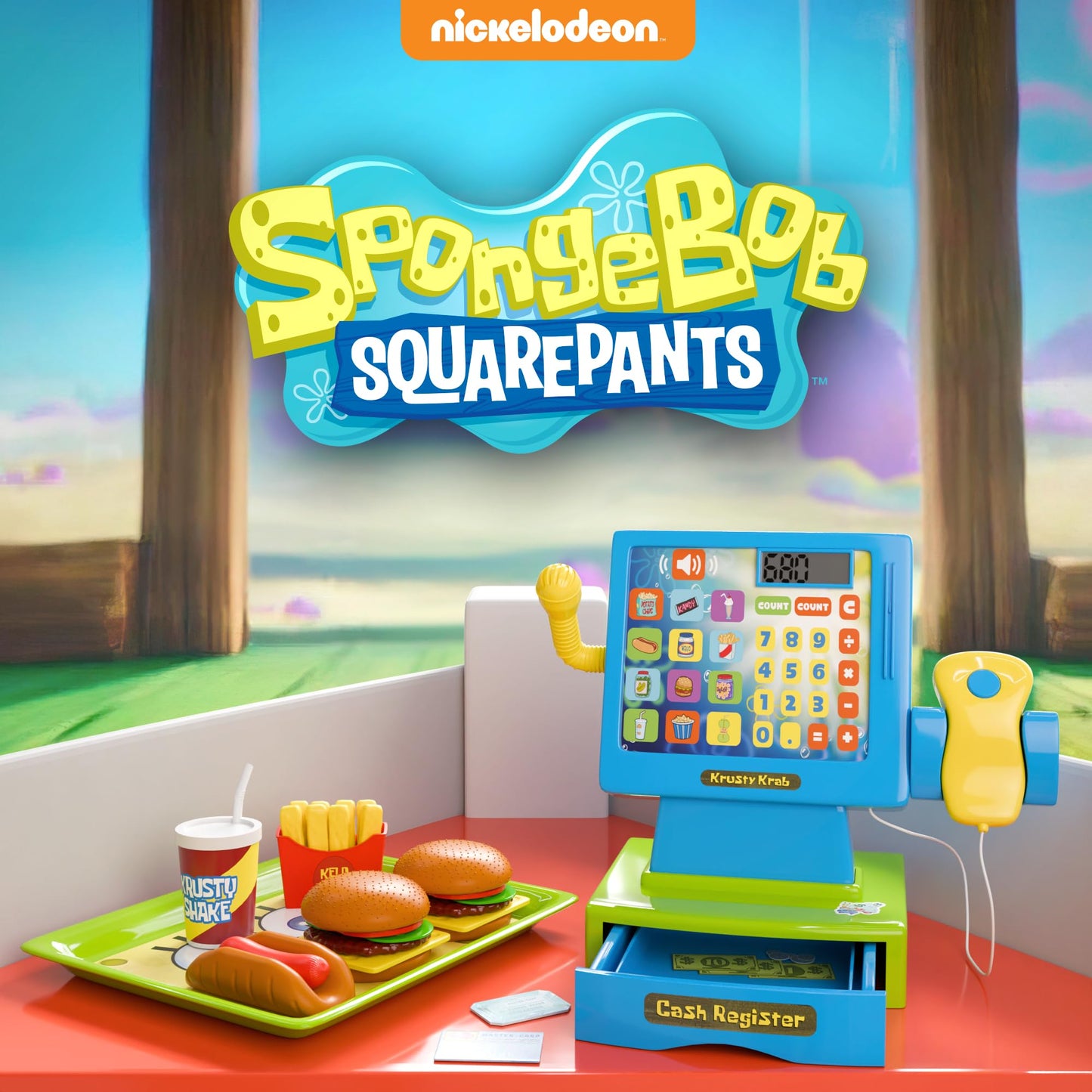 Lollipop Spongebob Cash Register Play Set - Krusty Krab Cash Register - Includes Toy Cash Register and Realistic Play Food Items with Pretend Food and Play Money