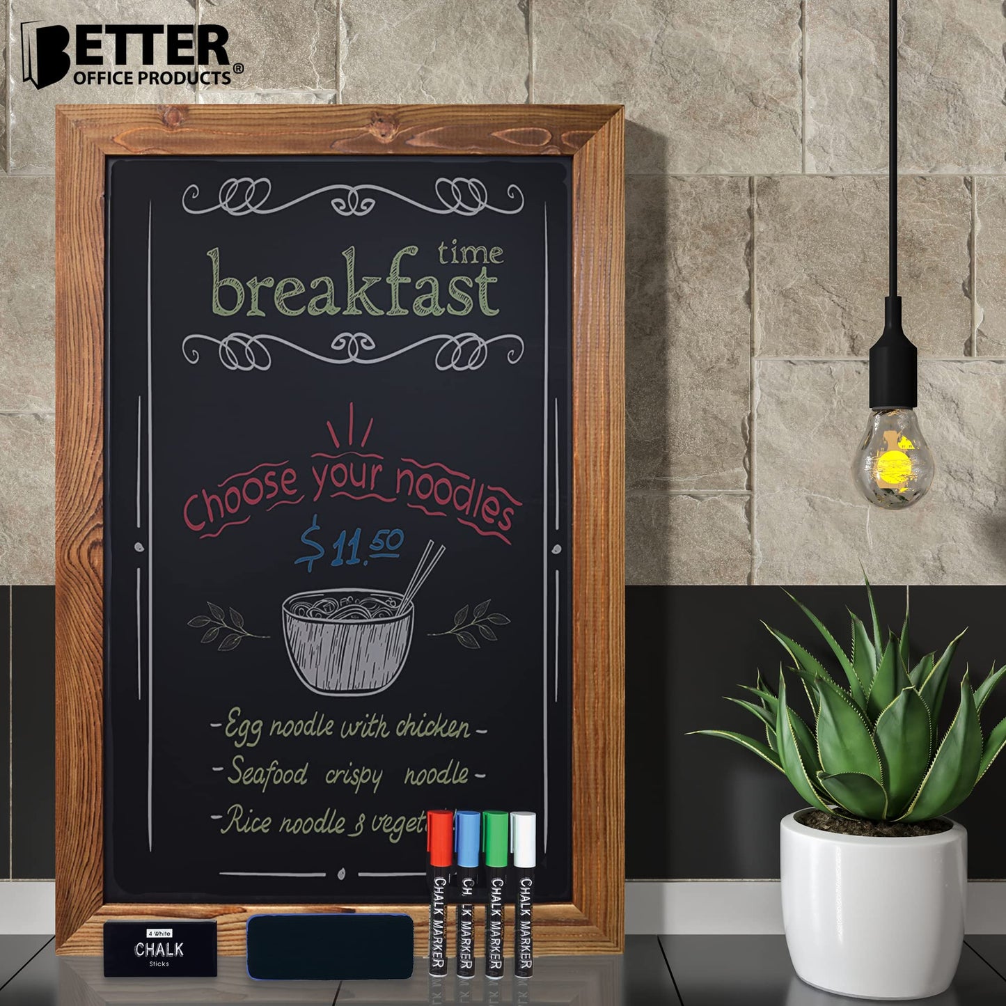 Better Office Products Magnetic Chalkboard, 20x30 Rustic Wood Frame Chalkboard Sign, Wall Mount Vertical/Horizontal, Includes Chalk Markers, Eraser, Chalk Board Easel Sign for Home Business Decor