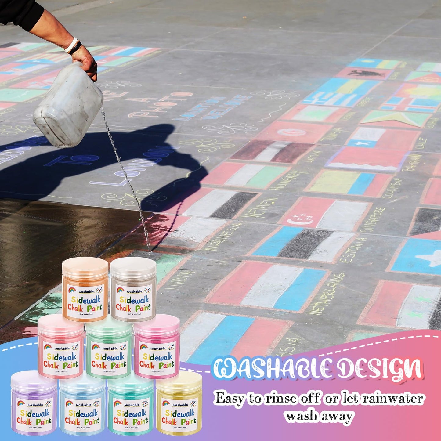 Faccito 36 Pcs Sidewalk Chalk Paint Kit Non Toxic Paint Washable Powdered Chalks Mix in Water 9 Vibrant Colors with Paintbrush for Creative Sidewalk and Chalkboard Fun