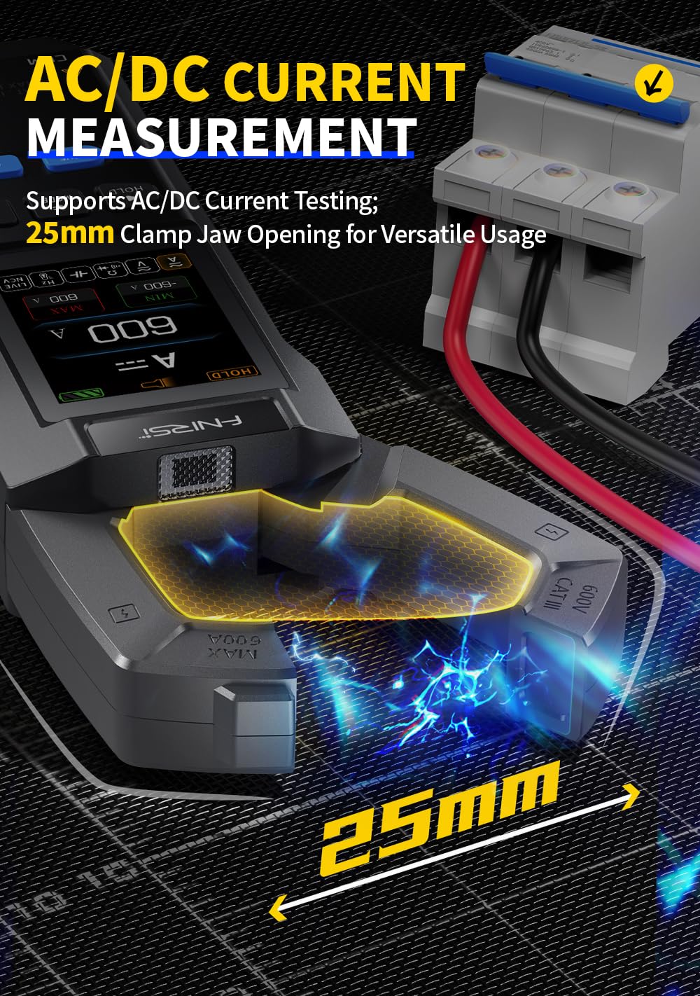 FNRSI DMC-100 Digital Clamp Meter Multimeter 10000 Counts for AC/DC Current/Voltage/Diode/Resistance/Capacitor/Continuity/Temperature/Frequency/Zero Live Wire/NCV Test with Flashlight Blacklight
