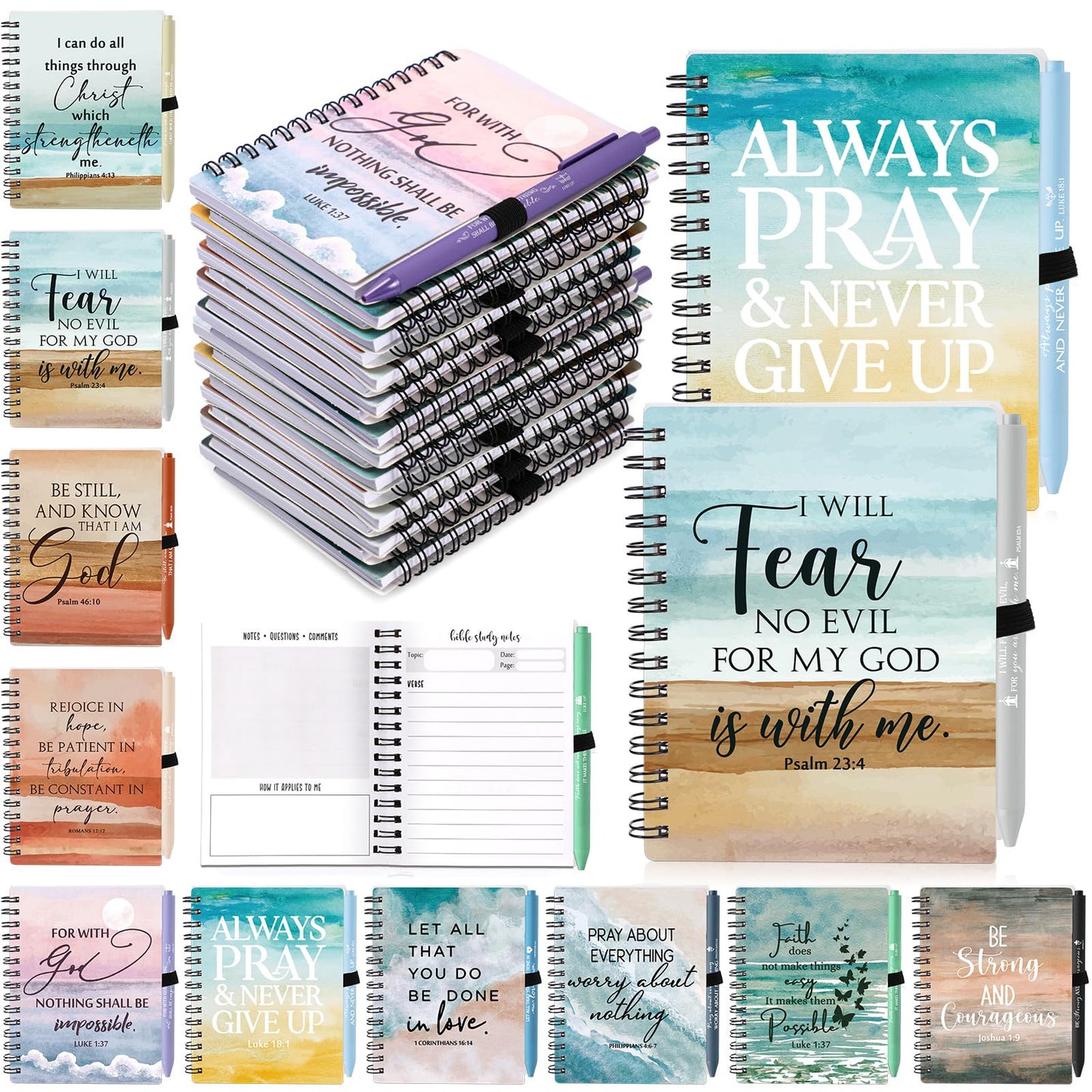 Resurhang 30 Sets / 60 Pcs Inspirational Christian Prayer Journals for Women, Fathers Day Church Gifts Bulk Spiral Notebooks with Religious Pens, Bible Study Gifts & Teacher Supplies (Verses of Faith)
