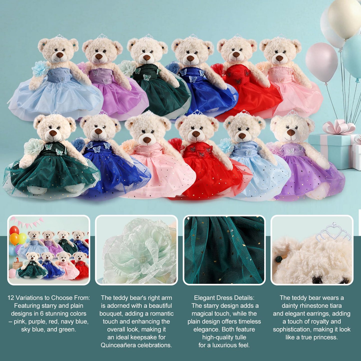Cisina Quinceanera Doll Quince Teddy Bear with Dress,Quinceanera Decorations for Girls Gifts,OSO De Peluche para 15 Años Con Vestido,Centro De Mesa Muñecas para 15 Años Quinceañeras-Emerald Green
