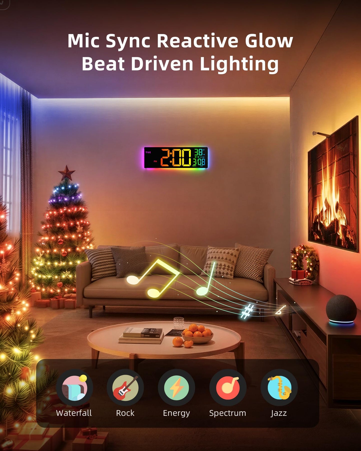 EASYERA Smart Digital Wall Clock with App Control, 16.5” Large RGBIC Wall Clock with Multiple DIY Color and Music Sync, LED Display, Auto DST, Plug-in Clocks for Classroom Home Gym Gaming