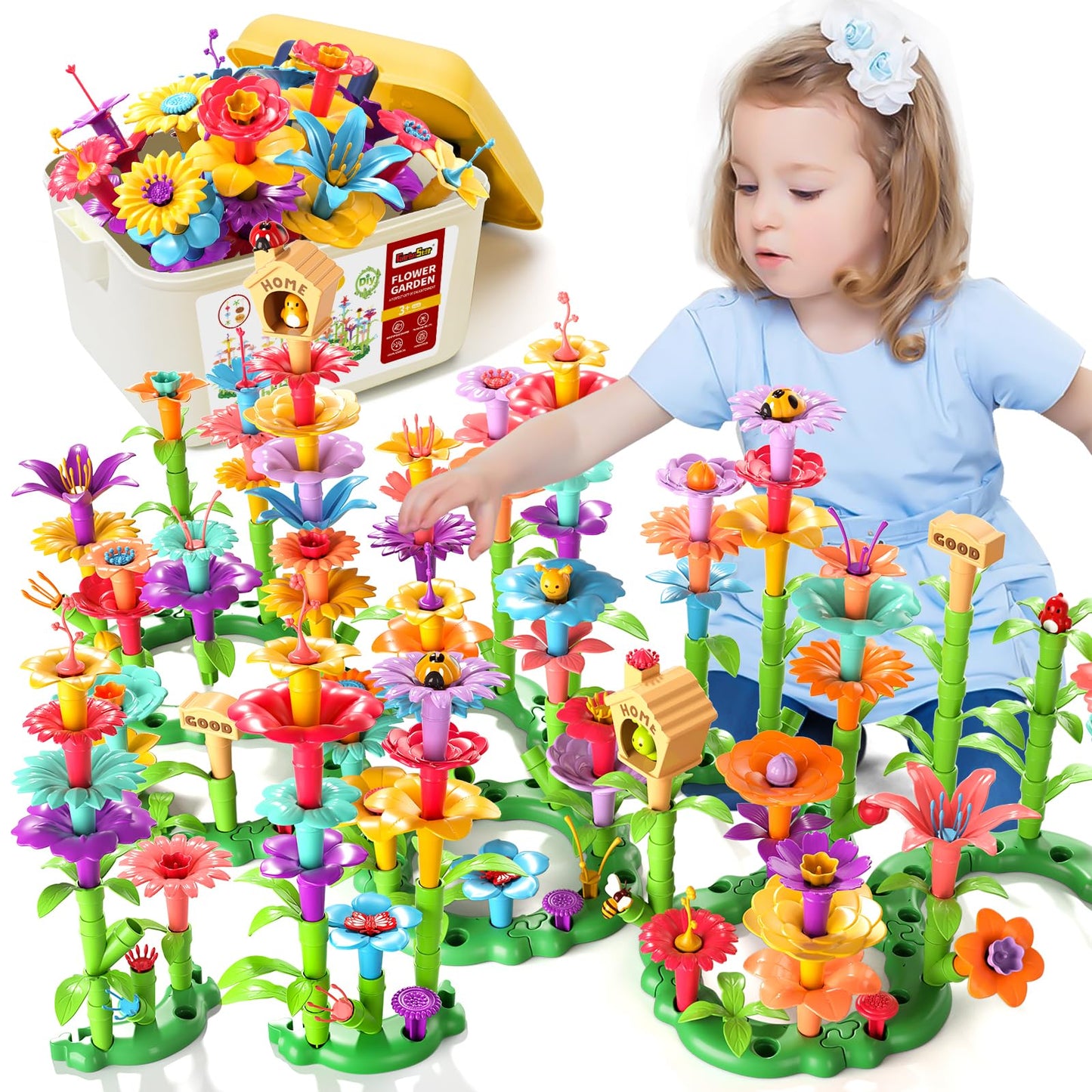 235PCS Flower Garden Building Toys for Girls, Educational Activity Preschool Birthday Gifts for 3 4 5 Year Old Girls, Toddler Building Stem Toys for Kids Toddlers Ages 3-5(235 PCS)