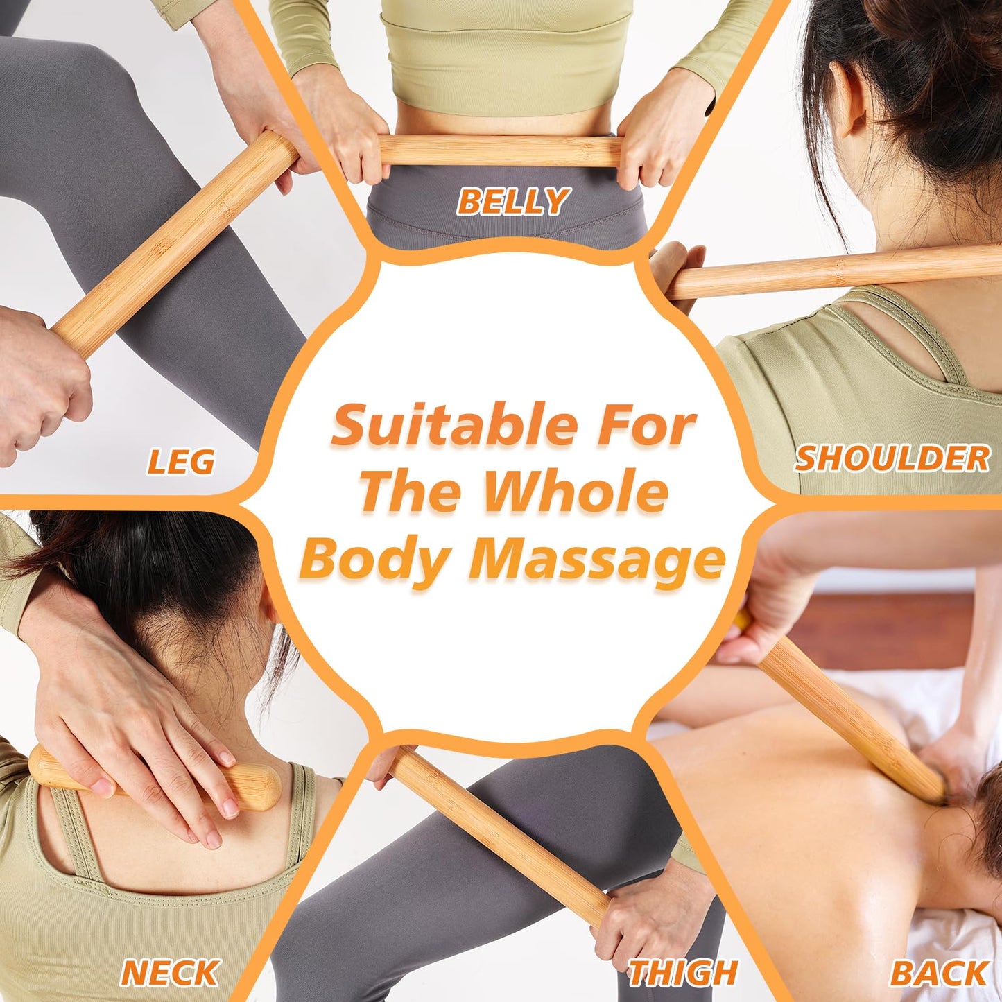 WYJTPONE 5Pcs Bamboo Massage Sticks Set,Bamboo Guasha Massage Sticks,Bamboo Massage Roller Sticks for Relax Muscles,Bamboo Therapy Massage Tools for Body Shaping