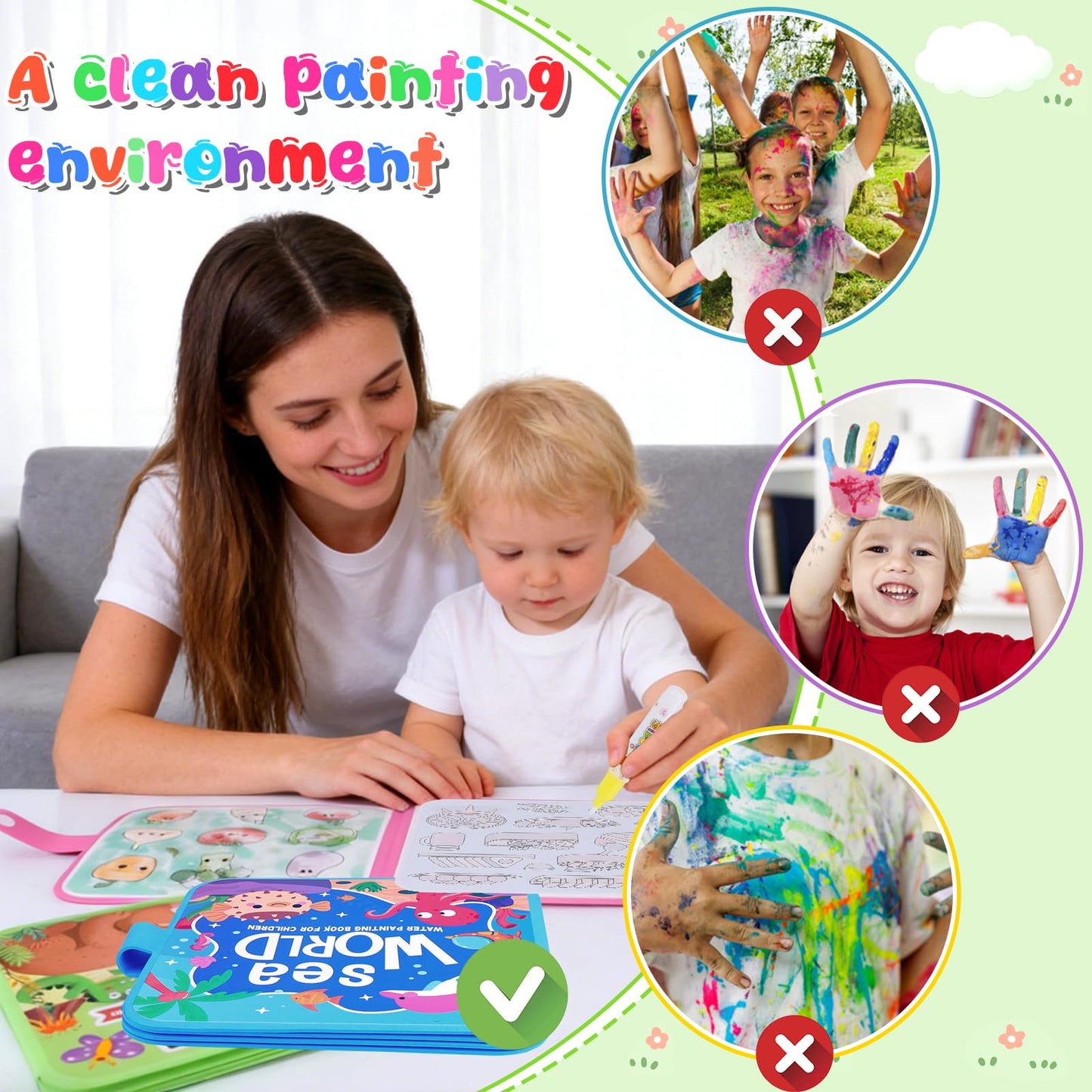 Reusable Water Painting Book for Kids, 4Pack Magic Watercolor Books with 4Water Pens