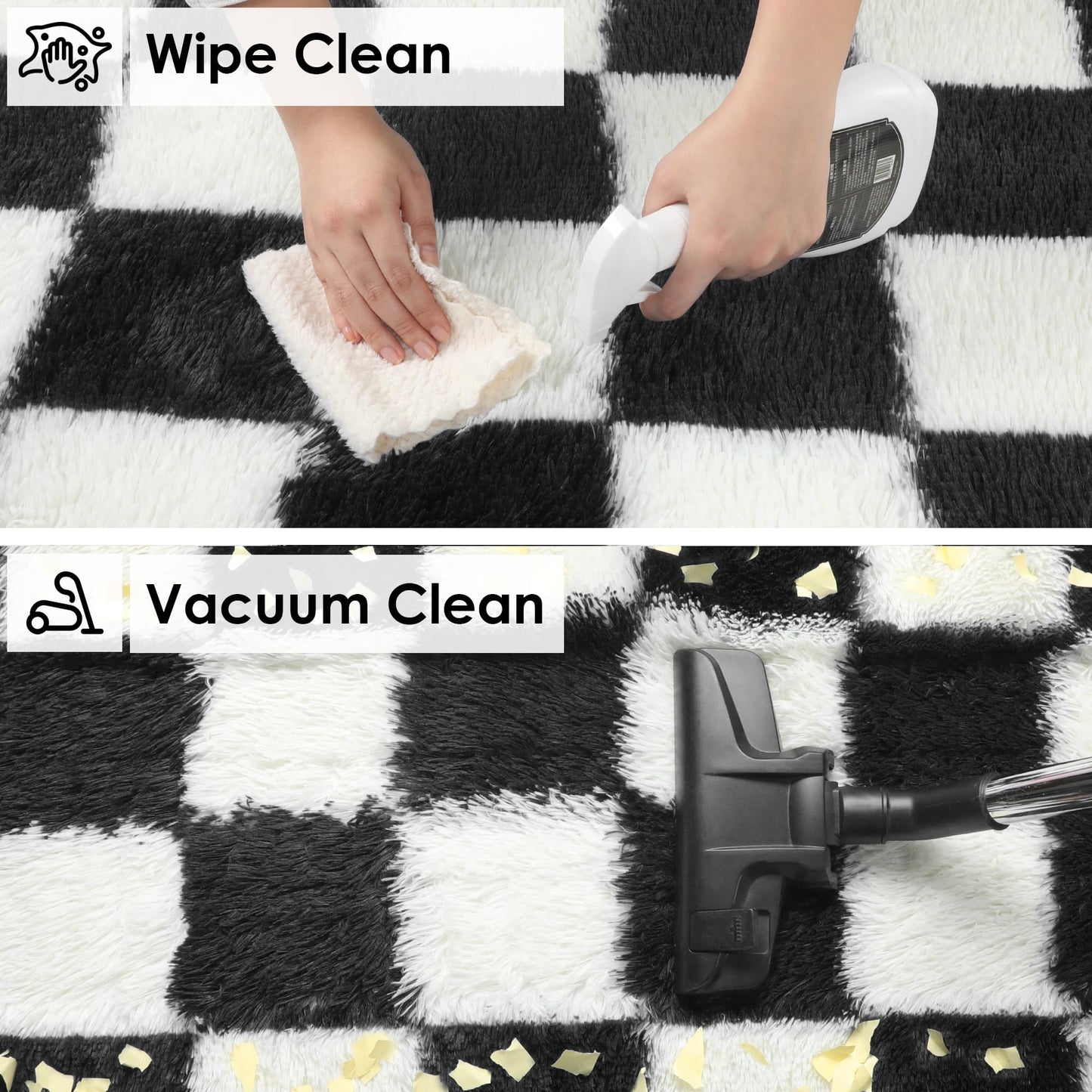 KICMOR 5x7 Rug for Living Room Bedroom, Fluffy Black and White Area Rug Fuzzy Shaggy Floor Carpets, Big Large Soft Plush Checkered Rugs for Kids Girls Boys Room Dorm Nursery, Home Decor Aesthetic