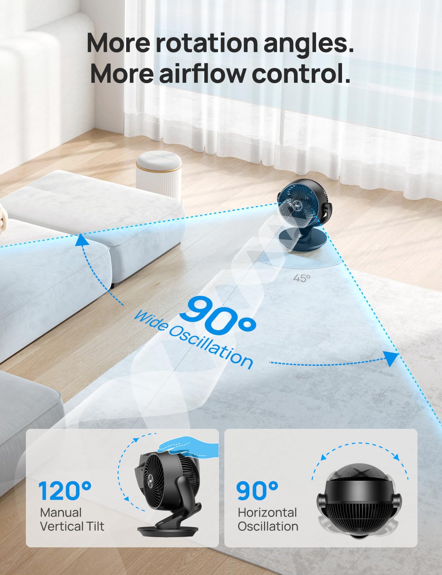Dreo Fan for Bedroom, 13-Inch Oscillating Table Air Circulator Fan for Whole Room, 120° Tilt Adjustment, 28dB Ultra-Quiet, 70ft Powerful Airflow, 4 Speeds Desk Fans with Remote for Home, Office (Renewed)