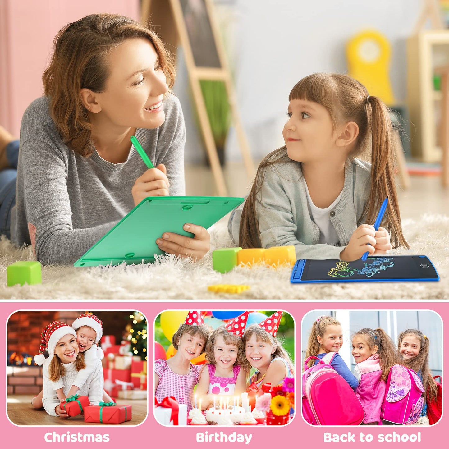 Zhehao 32 Pieces LCD Writing Tablet Doodle Board Electronic Toy 8.5 Inch Colorful Doodle Board LCD Erasable Drawing Pad Reusable Writing Pad Toys for Girls Boys(Blue, Red, Green, Pink)