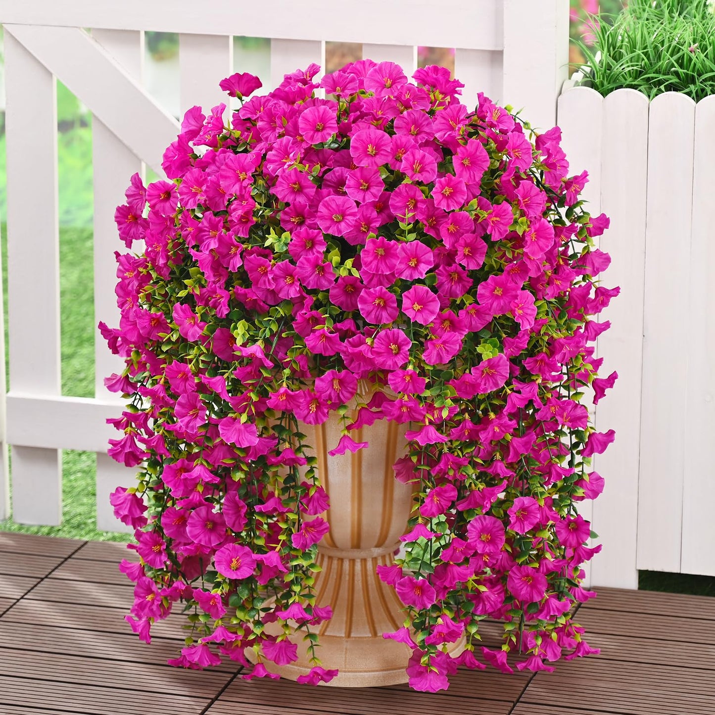 MARTINE MALL 8 Pcs Look Real Artificial Flowers for Outdoors, Realistic Artificial Hanging Flowers for Outdoors, UV Resistant Fake Hanging Plants Silk Petunia Faux Flowers for Porch Patio, Fuchsia