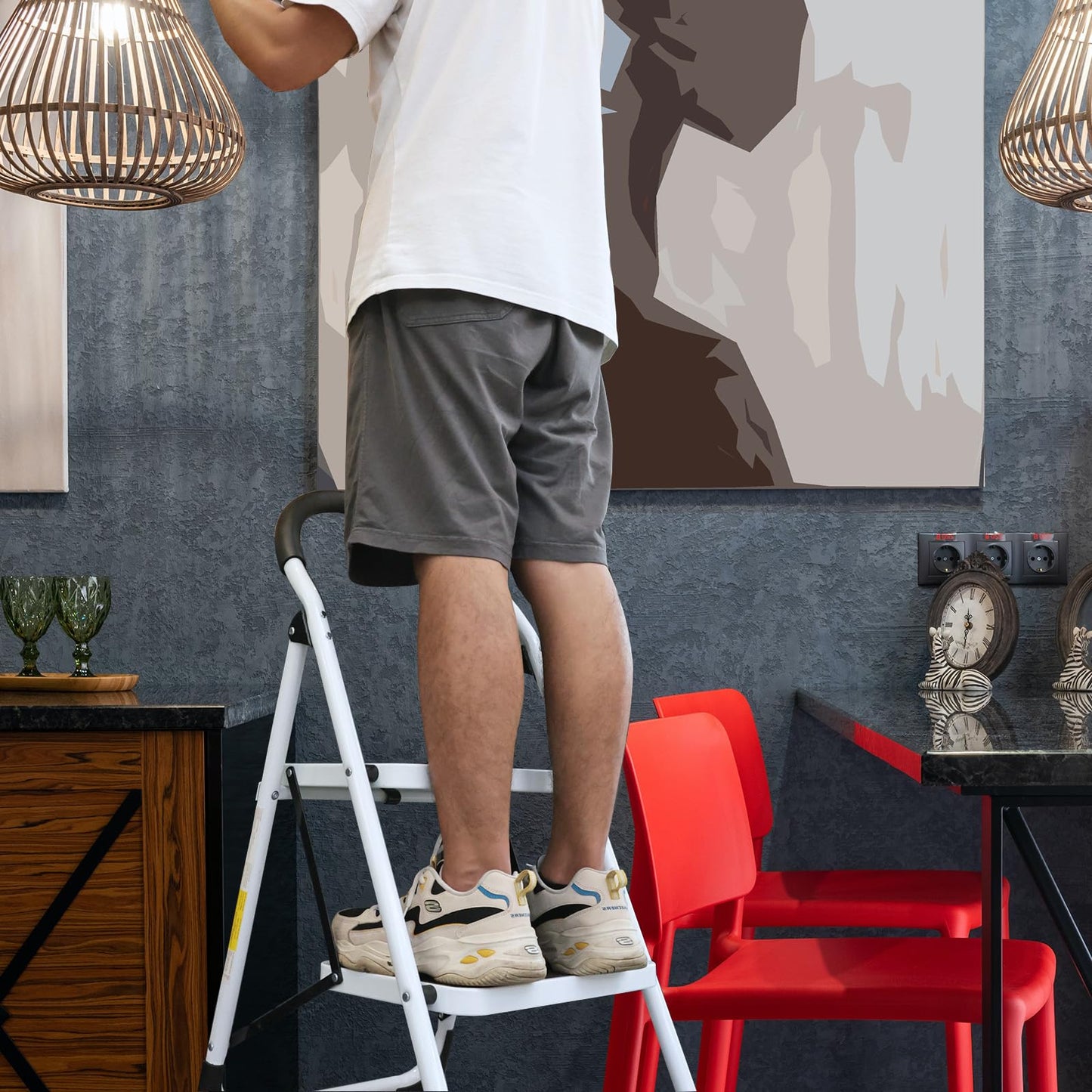 Big Red 2 Step Ladder, 400 lbs Ergonomic Folding Stool with Anti-Slip Pedal, Step Stool with Padded Handle for Kitchen, Household, Offices, ATRJZ9022BR, Torin