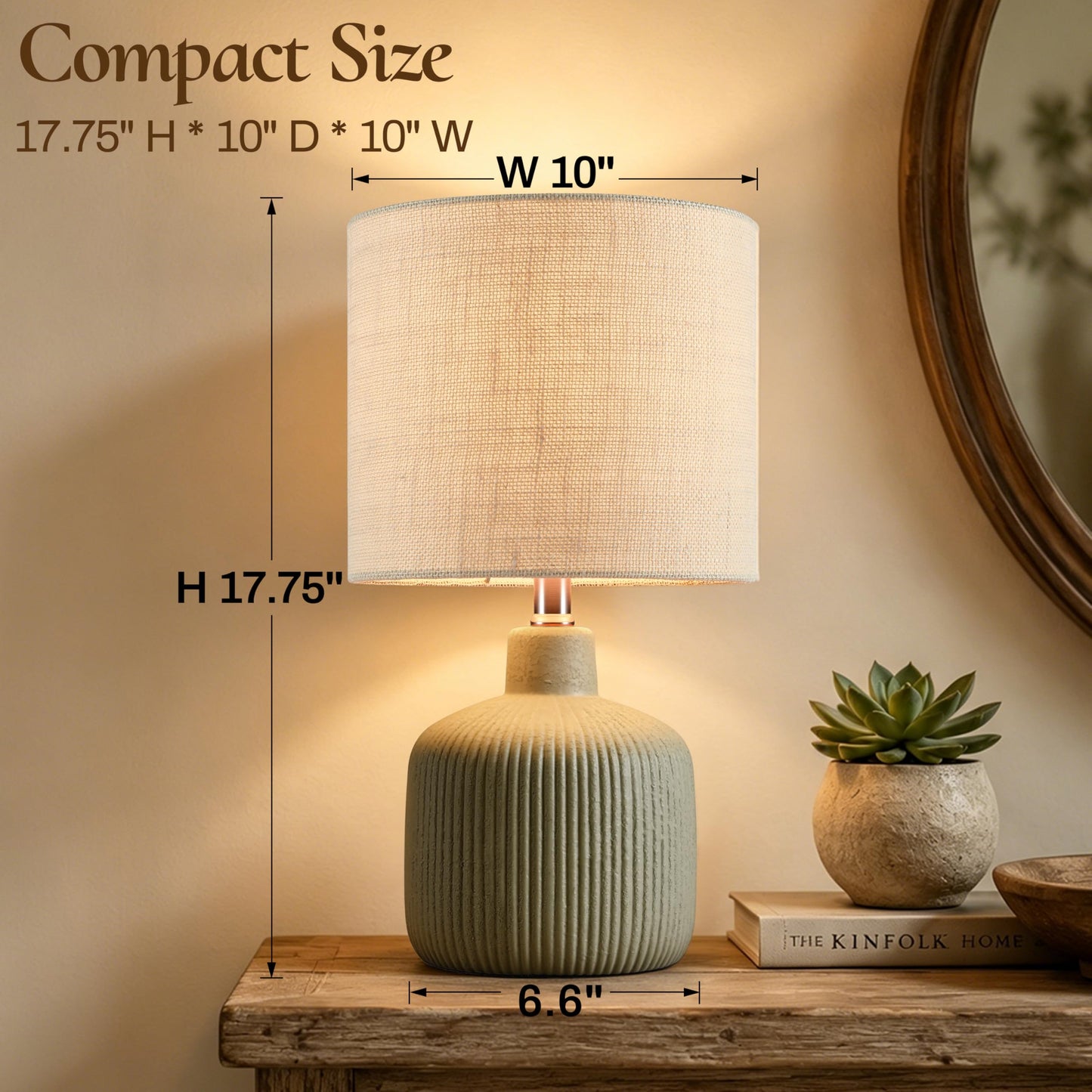 KAWOTI Ceramic Table Lamp, Off-White, 17.75"
