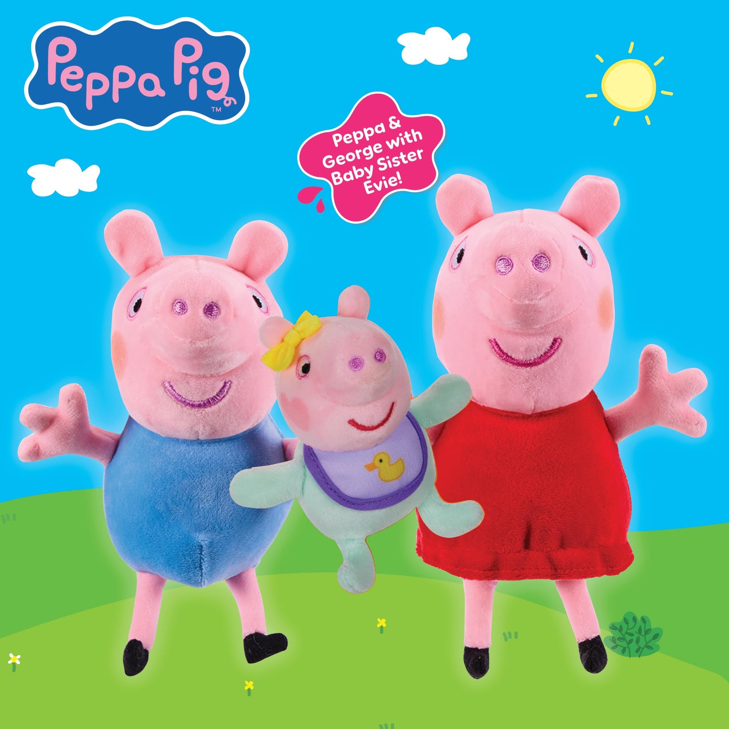 Peppa Pig 3-Pack Plush Toys - Peppa, George & Bébé Evie - Ultra-Soft Plush Toys with Classic Style, Toy from 18 Months