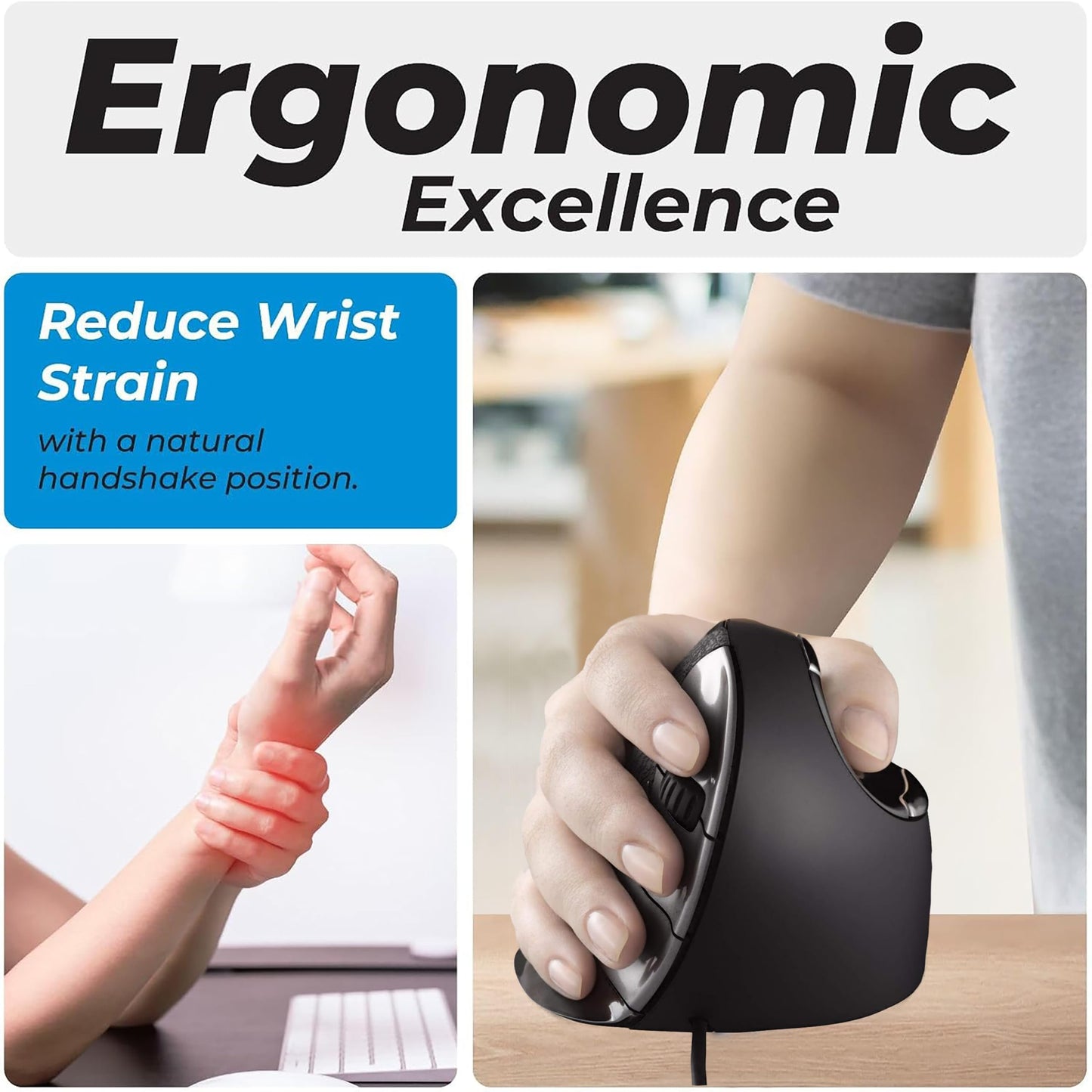 Evoluent VMDM Vertical Mouse 4 for Right Hand – Ergonomic Mouse Wired USB, Helps Reduce Carpal Tunnel, Adjustable Speed & Programmable Buttons, Vertical Ergonomic Wired Mouse, Gaming & Office Use