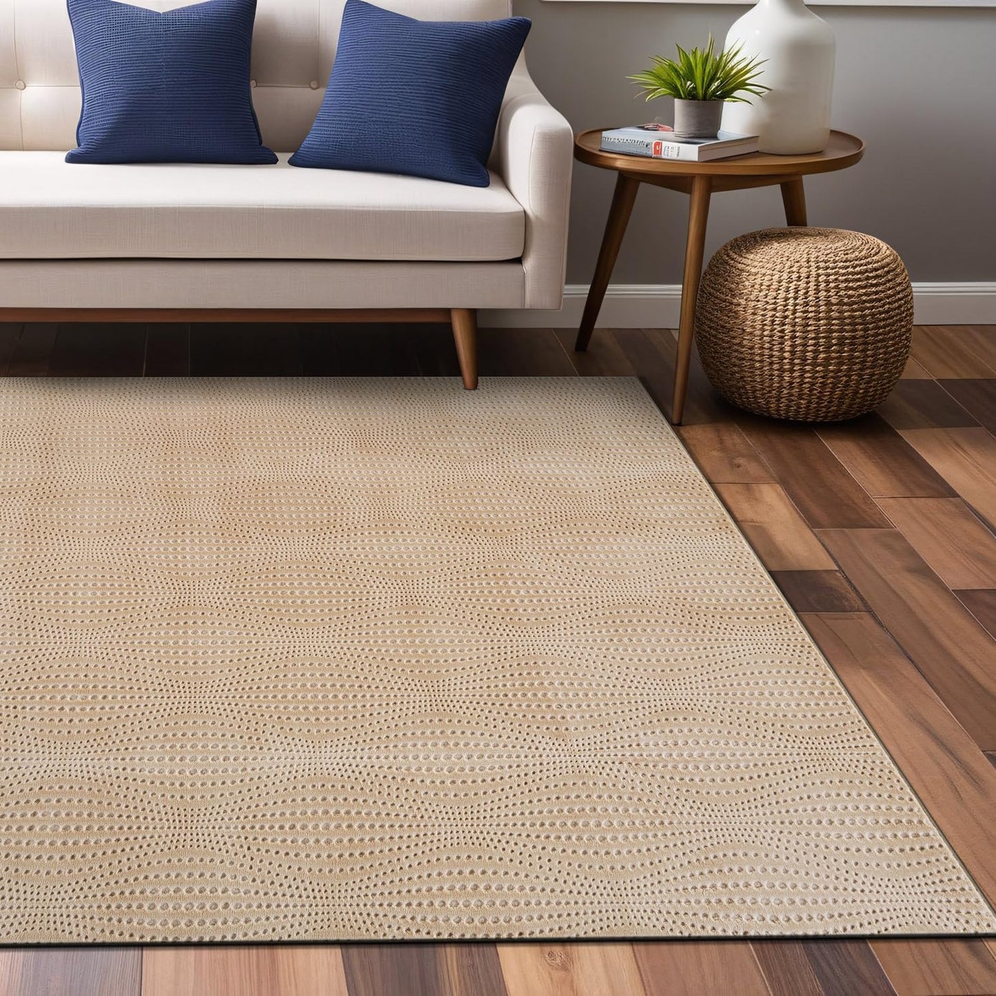 Luul Home Modern Beige Non Slip Rug Solid 4x6 Non Skid Soft Rubber Back Area Rugs for Living Room Kitchen Bedroom Bathroom Dining Room Easy Cleaning Stain Resistant Non Shedding Carpet 4 x 6