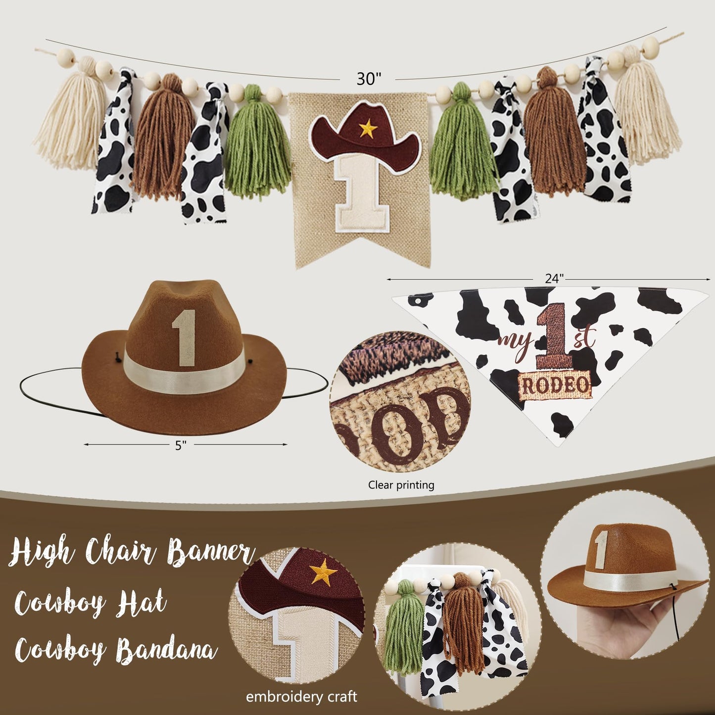 Western Cowboy 1st Birthday Decorations, My First Rodeo Birthday Party Supplies, Cowboy Balloon Arch Backdrop High Chair Banner ONE Box for Boys One Year Old Party