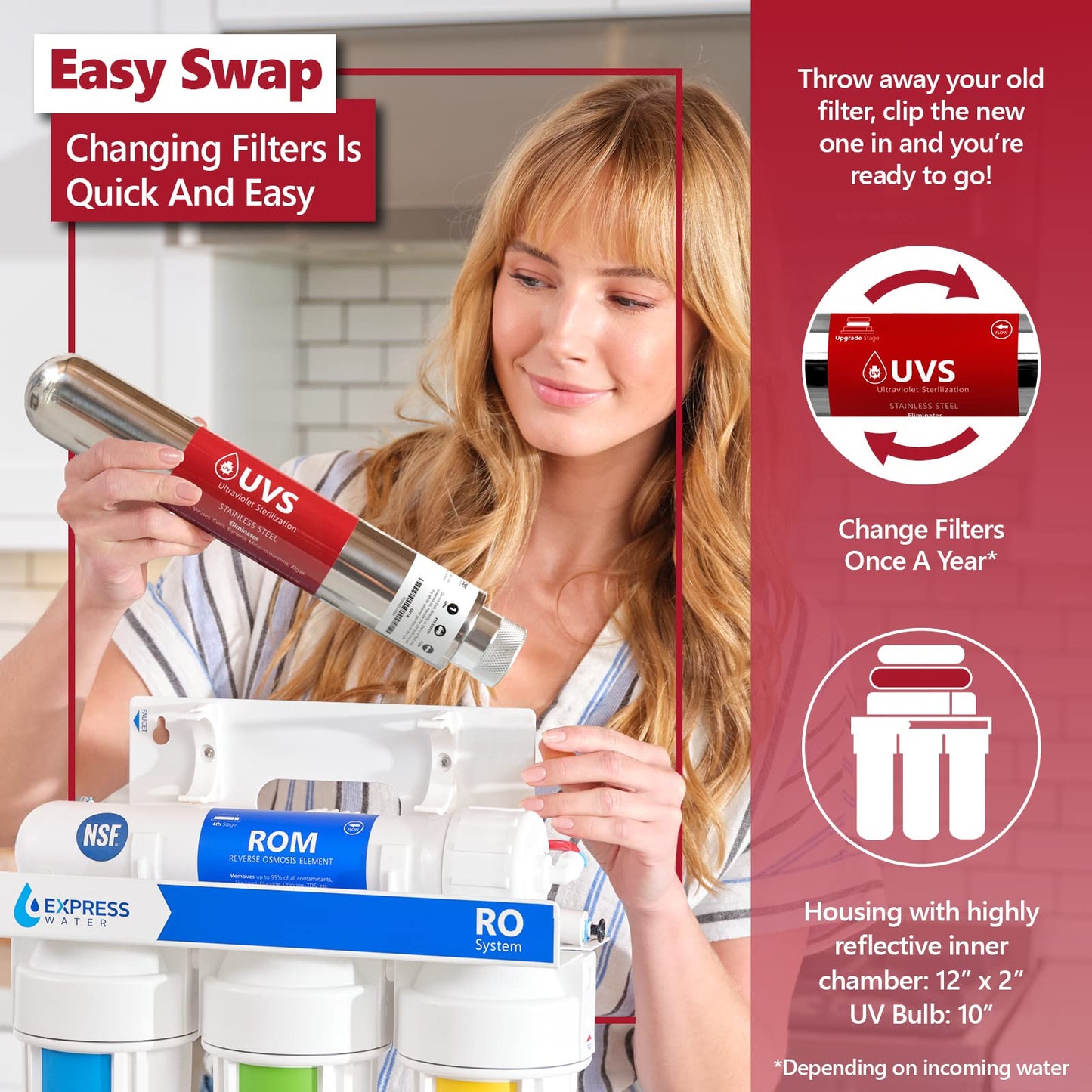 Express Water – UV Water Filter Replacement – UV Water System – 12 Inch UV Light Housing with 10 inch Bulb – Under Sink and Reverse Osmosis System