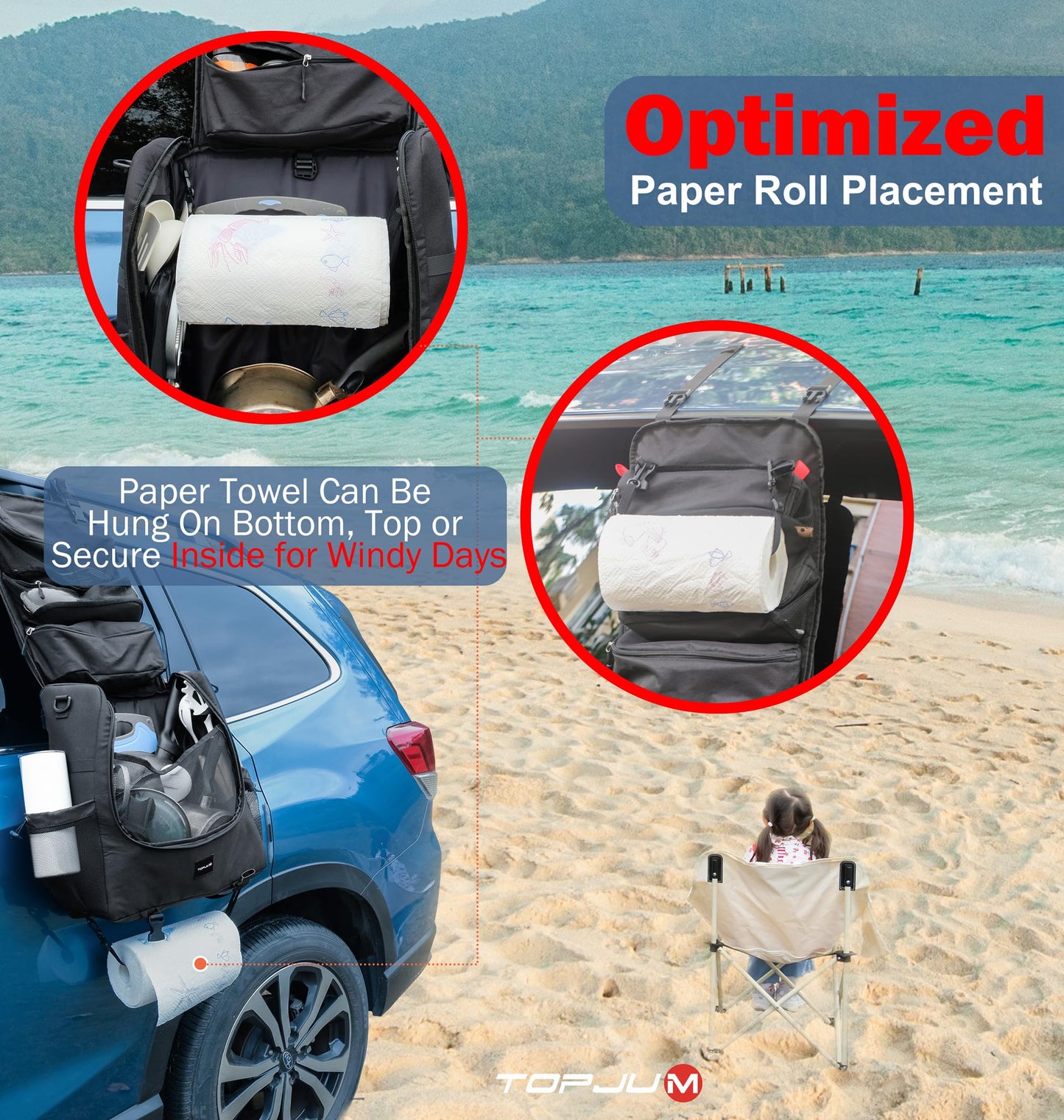 Camp Kitchen Organizer, Utensil Storage Caddy Bag, Multi-Pockets, Paper Towel Holder, Portable Hanging Kitchen Cookware Holder for Camping Utensils, Tableware & BBQ Essentials, Bag Only