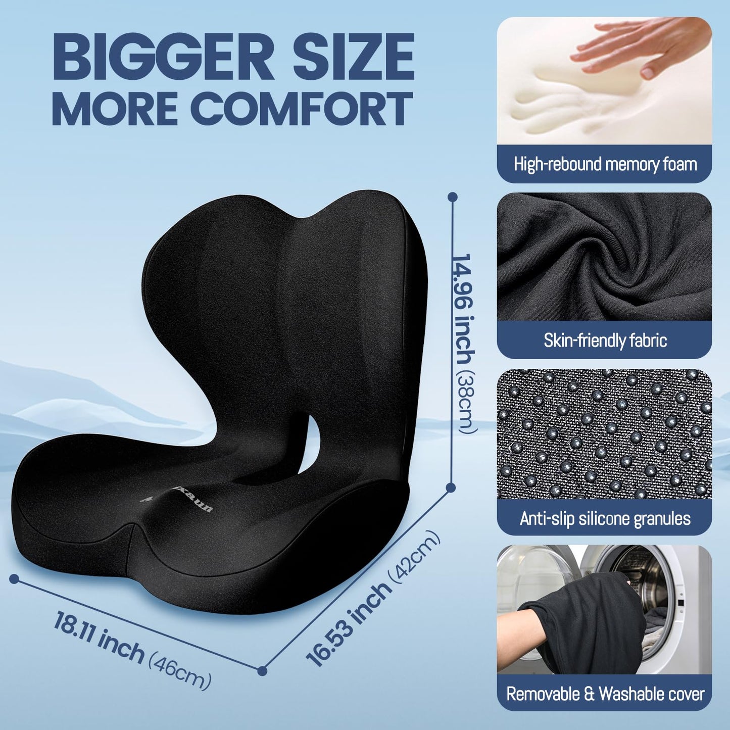 Amxixaun Lumbar Support Seat Cushion - Memory Foam Cushion for Office Chair, Car Seat, Airplane - Sciatica & Hip & Coccyx Pain Relief Desk Chair Cushion for Long Sitting Office Workers, Car Drivers