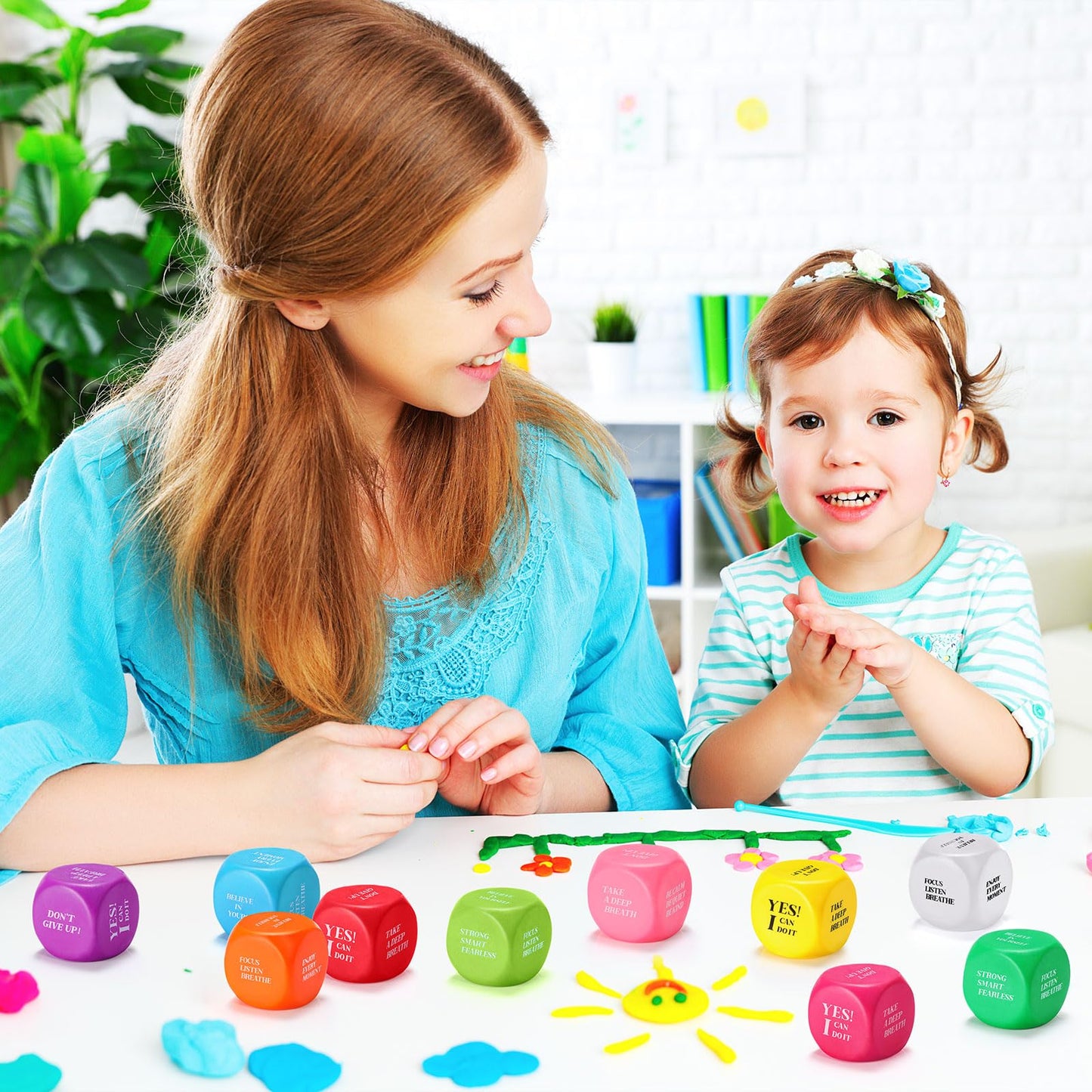 Jerify 100 Pcs Motivational Foam Cubes Stress Ball with Quotes, Square Dice Shaped Foam Stress Relief Toys for Fidget Kids Adults Classroom School Supplies Learning (Cute Colors)