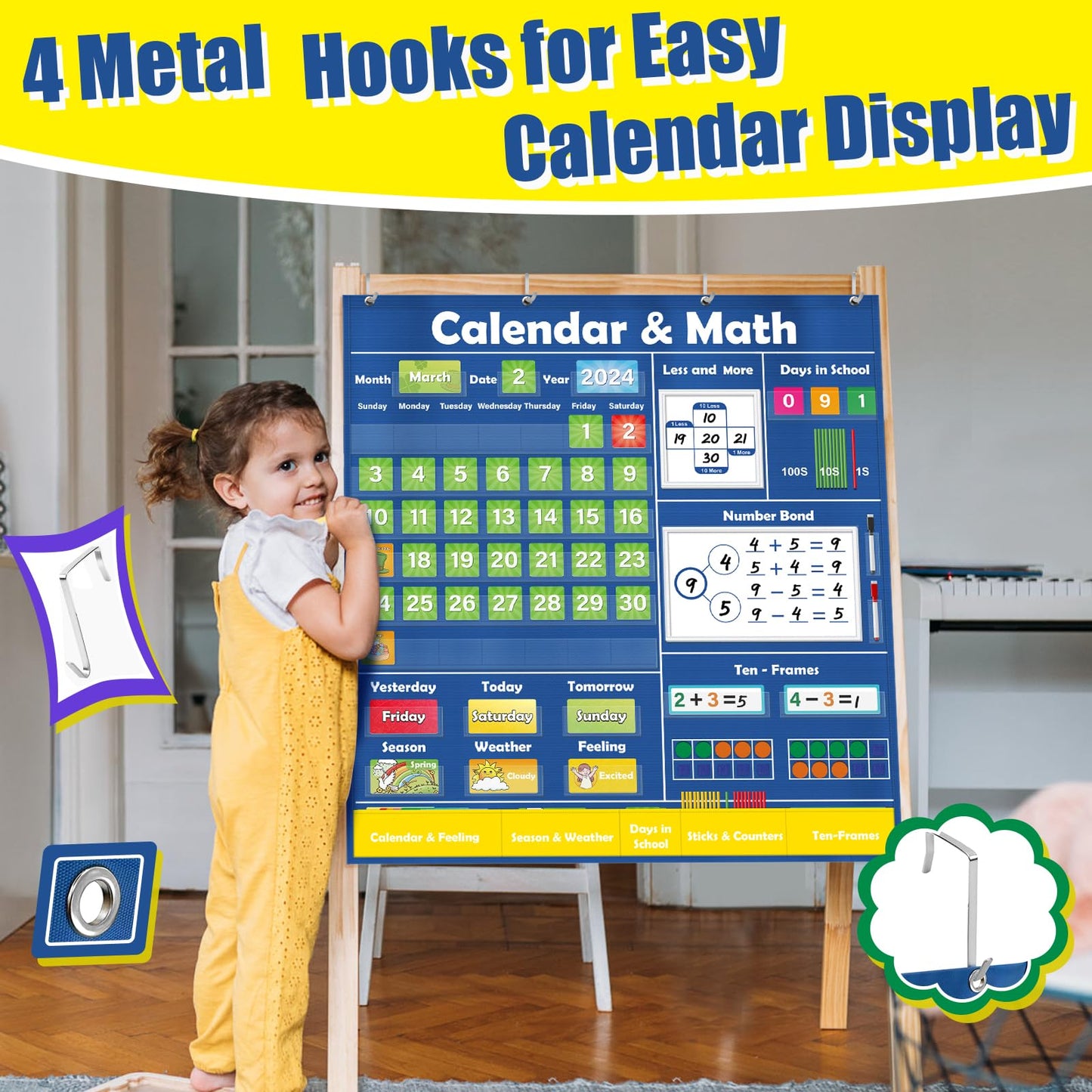 Quilinz Pocket Chart for Classroom,Toddler Preschool Classroom Math Calendar,Circle Time Learning Center,Math Manipulatives,Addition and Subtraction Games,Homeschool Supplies,Classroom Must Haves