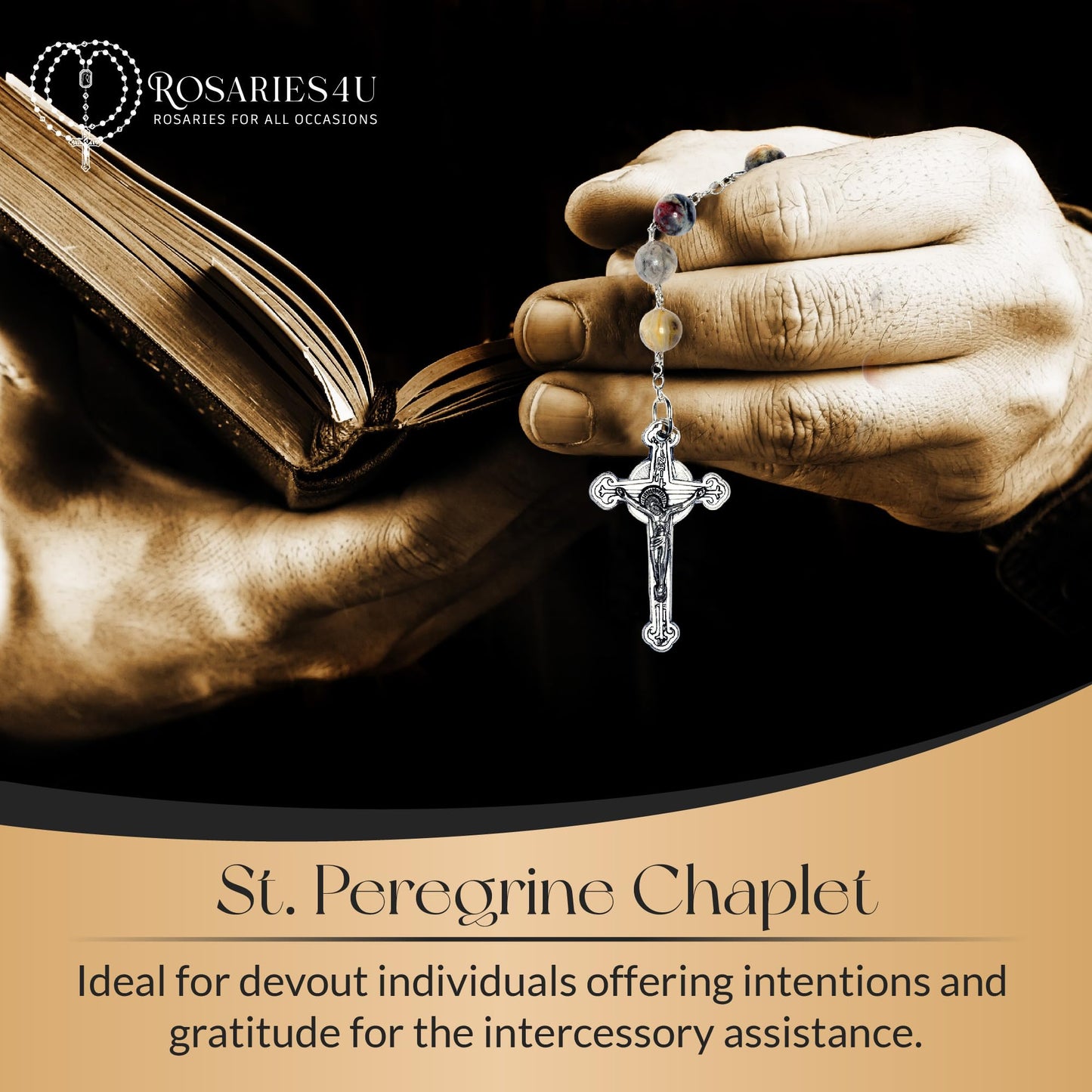 Agate Gemstone St. Peregrine Chaplet (Patron Saint of Cancer Patients and Illness) - Includes Holy Card, How to Pray The Chaplet, Gemstone Meaning (Agate Gemstone)