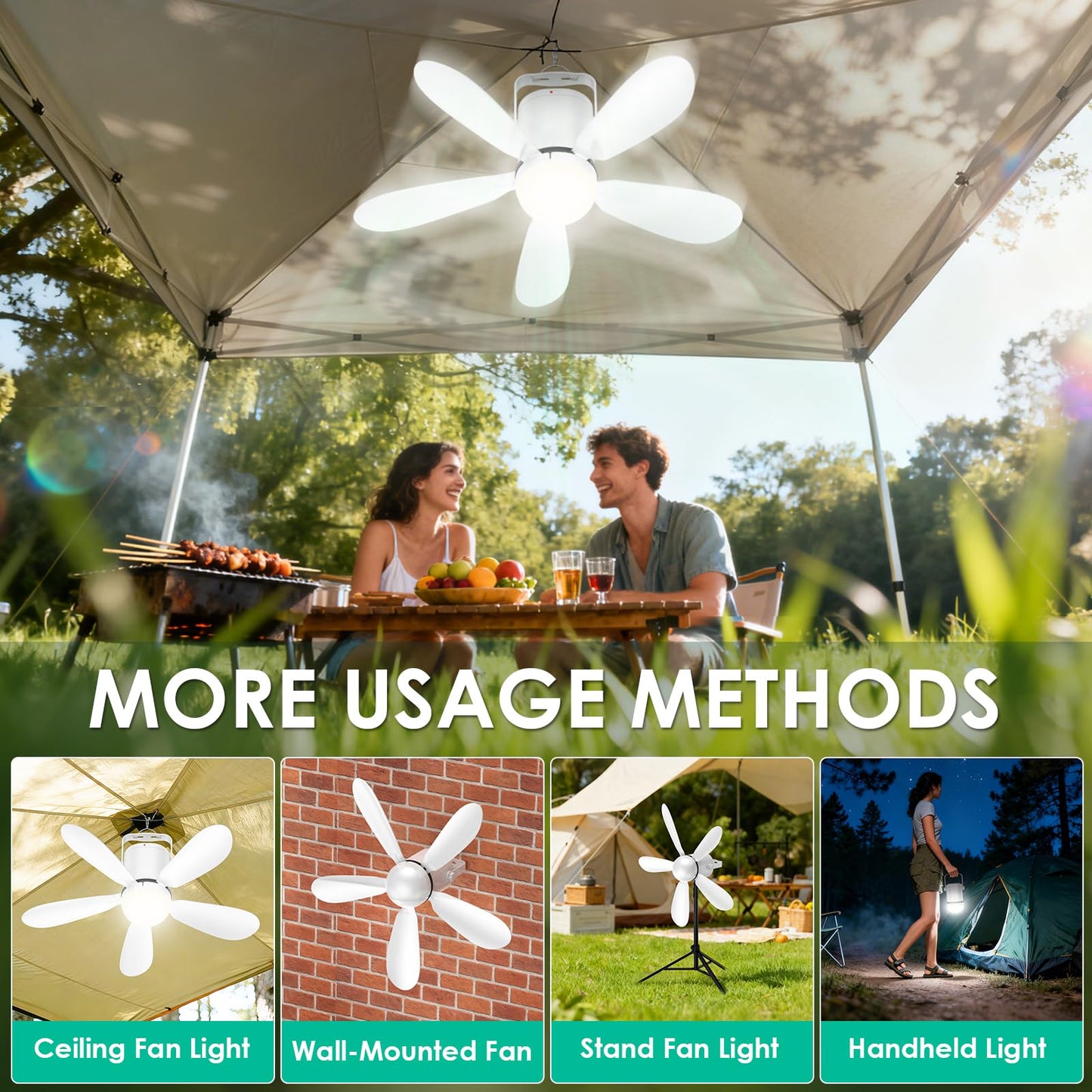 ZIZIWIN 21” Solar Ceiling Fan Light, 30W Solar Powered Portable Gazebo Fan with Remote, Wireless Battery Operated Ceiling Fan Light Outdoor, for Camping RVs Tent Patio Canopy Chicken Coop Outside